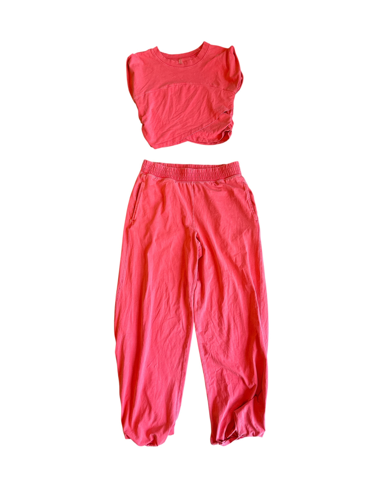 neon pink free people elastic sweatpants (part of set)