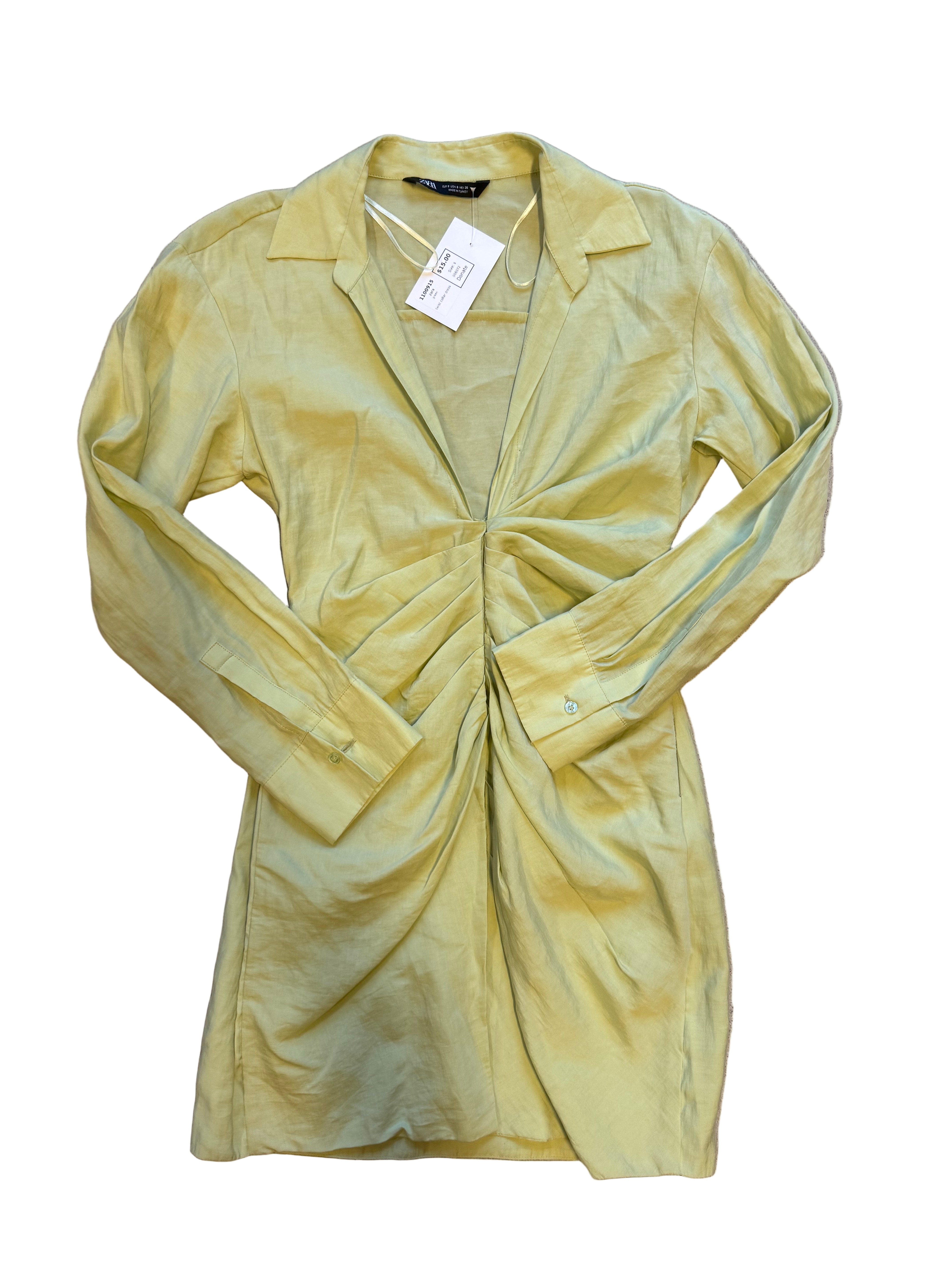 green zara twist collar dress, s