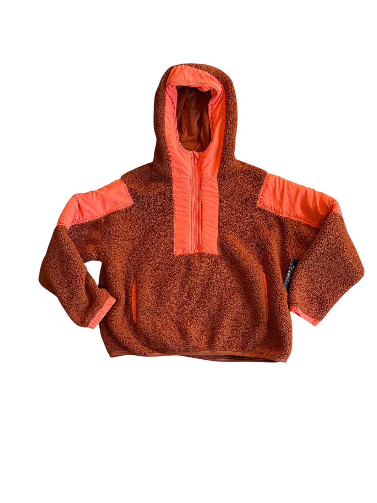 brown neon orange free people sherpa zip up, s