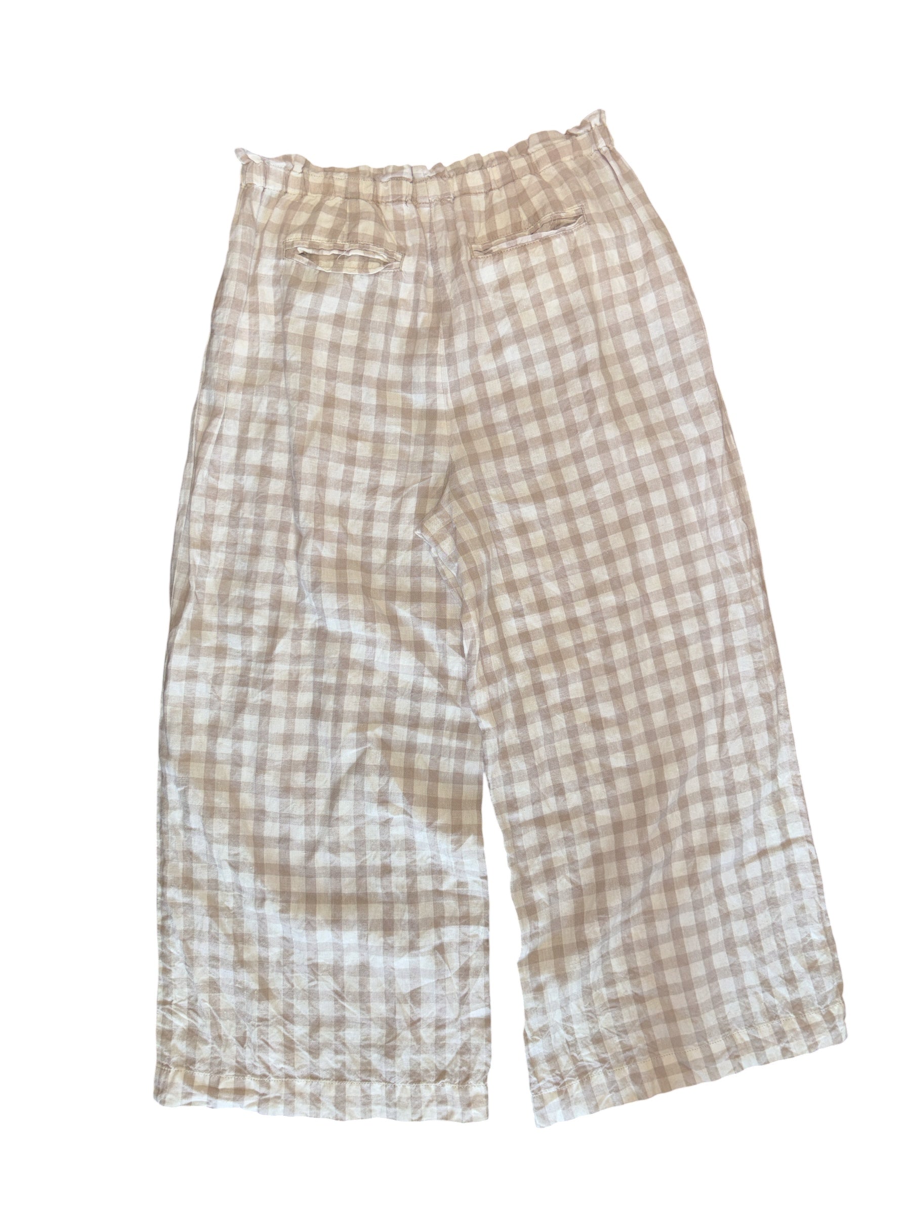 beige whtie lou & grey gingham elastic waist pants, m