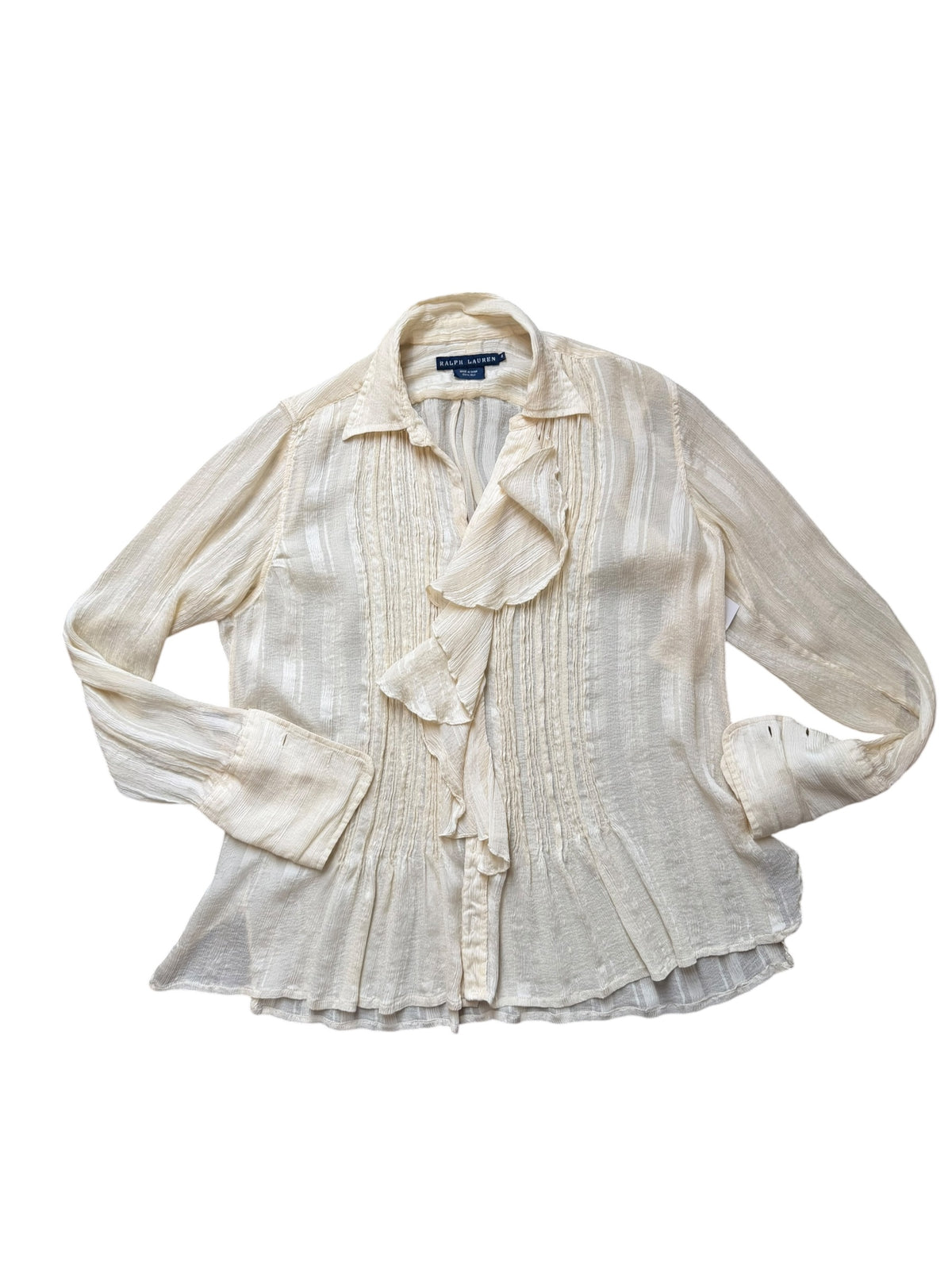 cream ralph lauren stripe ruffle blouse, 4