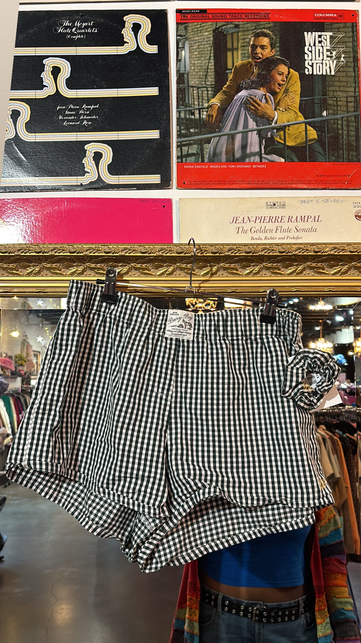 black white dairy boy branded gingham short w scrunchie