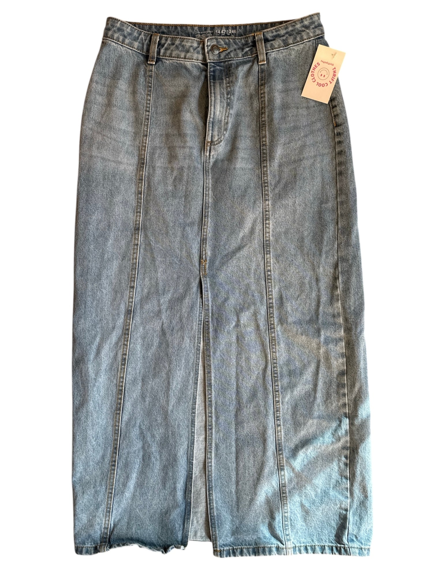 med wash primark denim long skirt, 10
