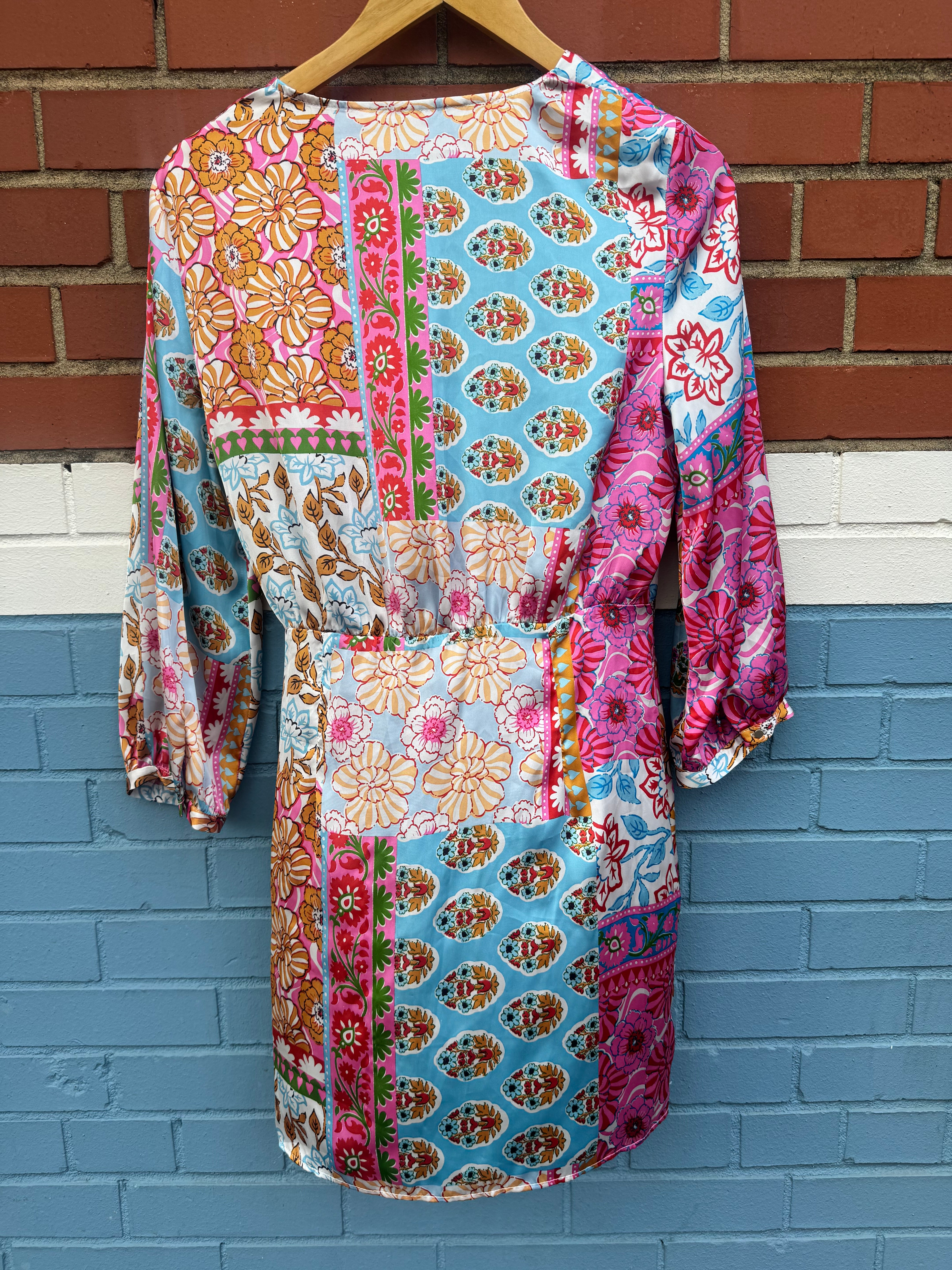 orange multi zara floral patterned dress, m