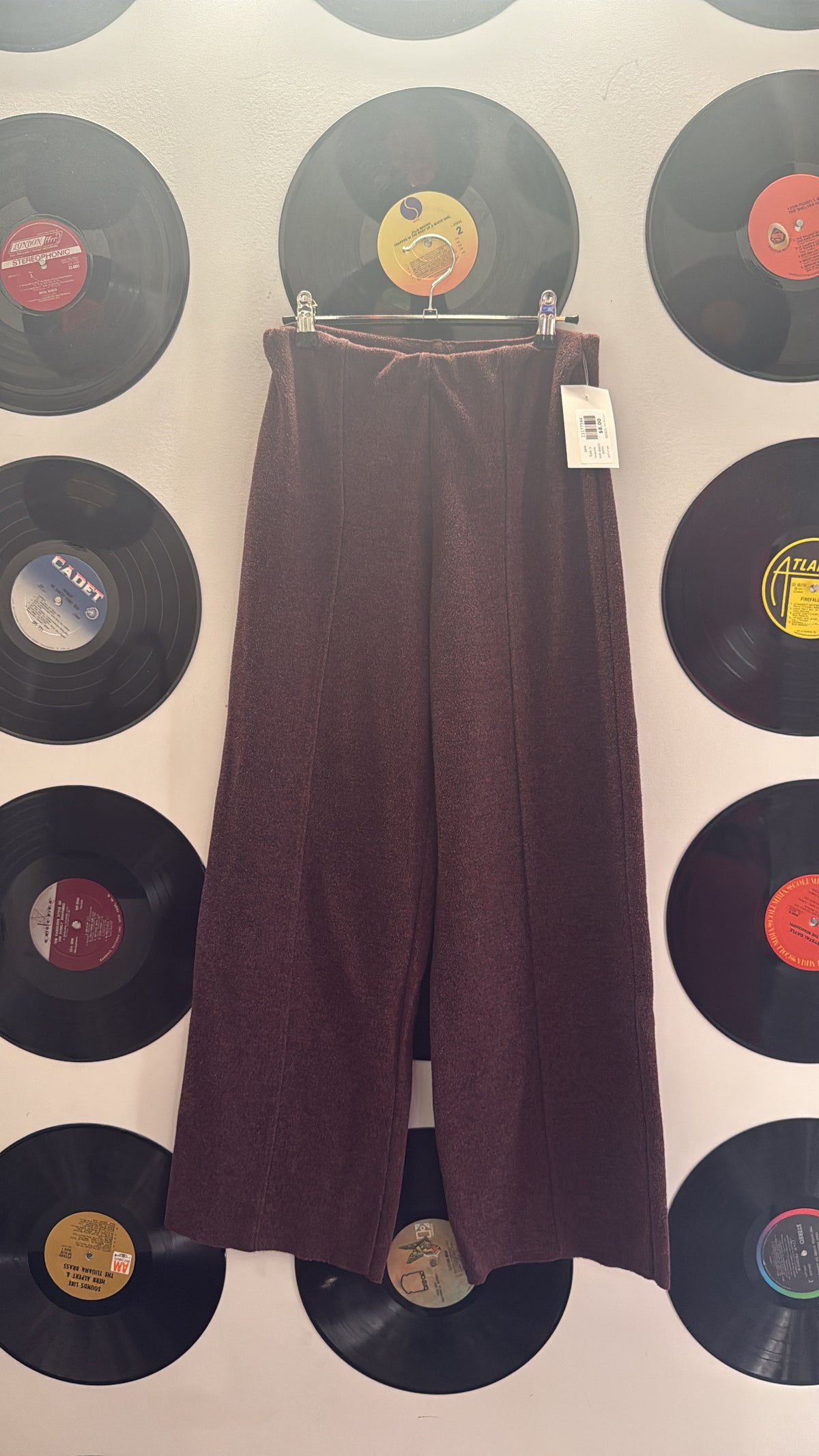 burgundy zara knit elastic pants, s