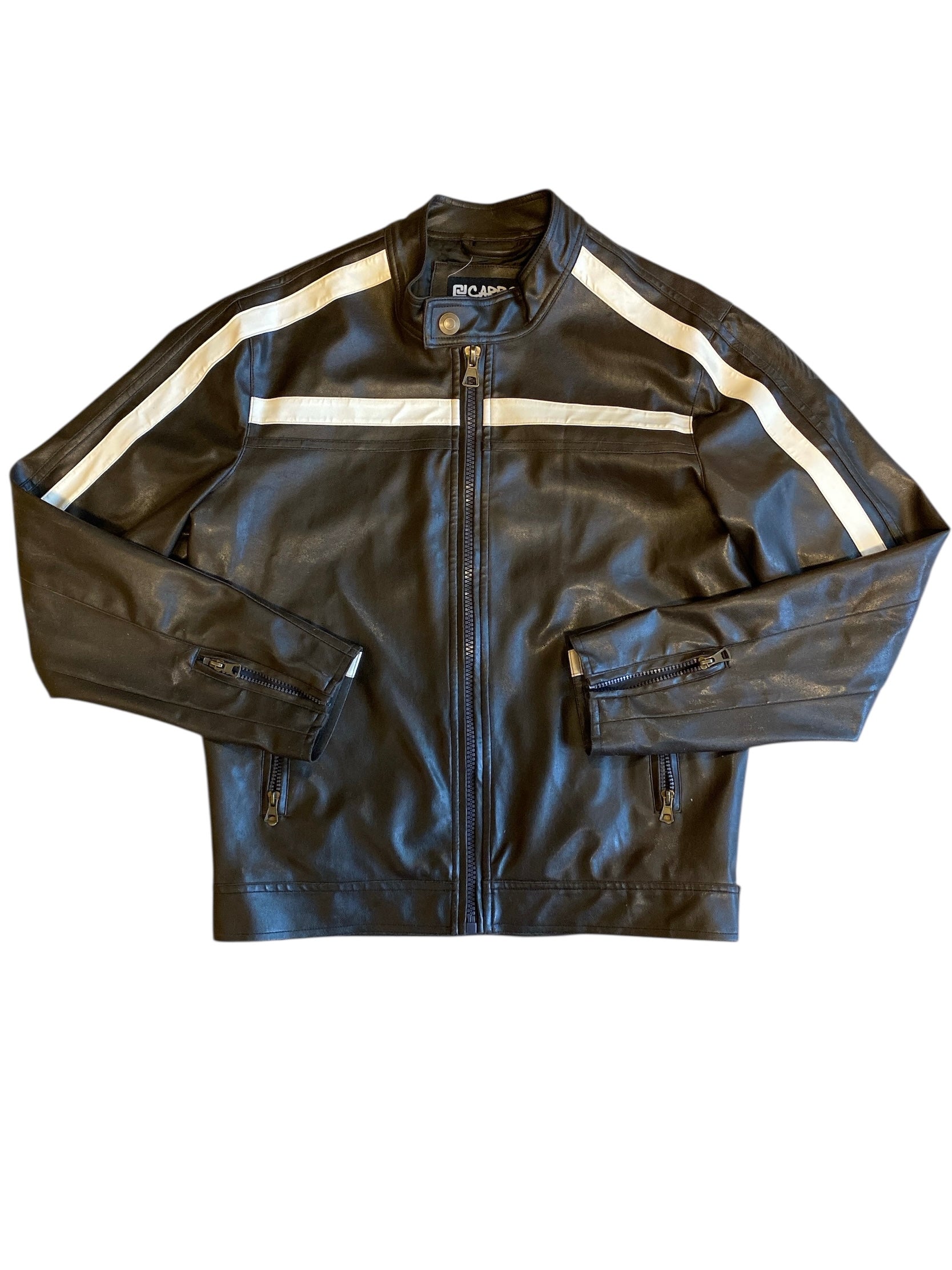 brown carbon pleather stripe jacket, s