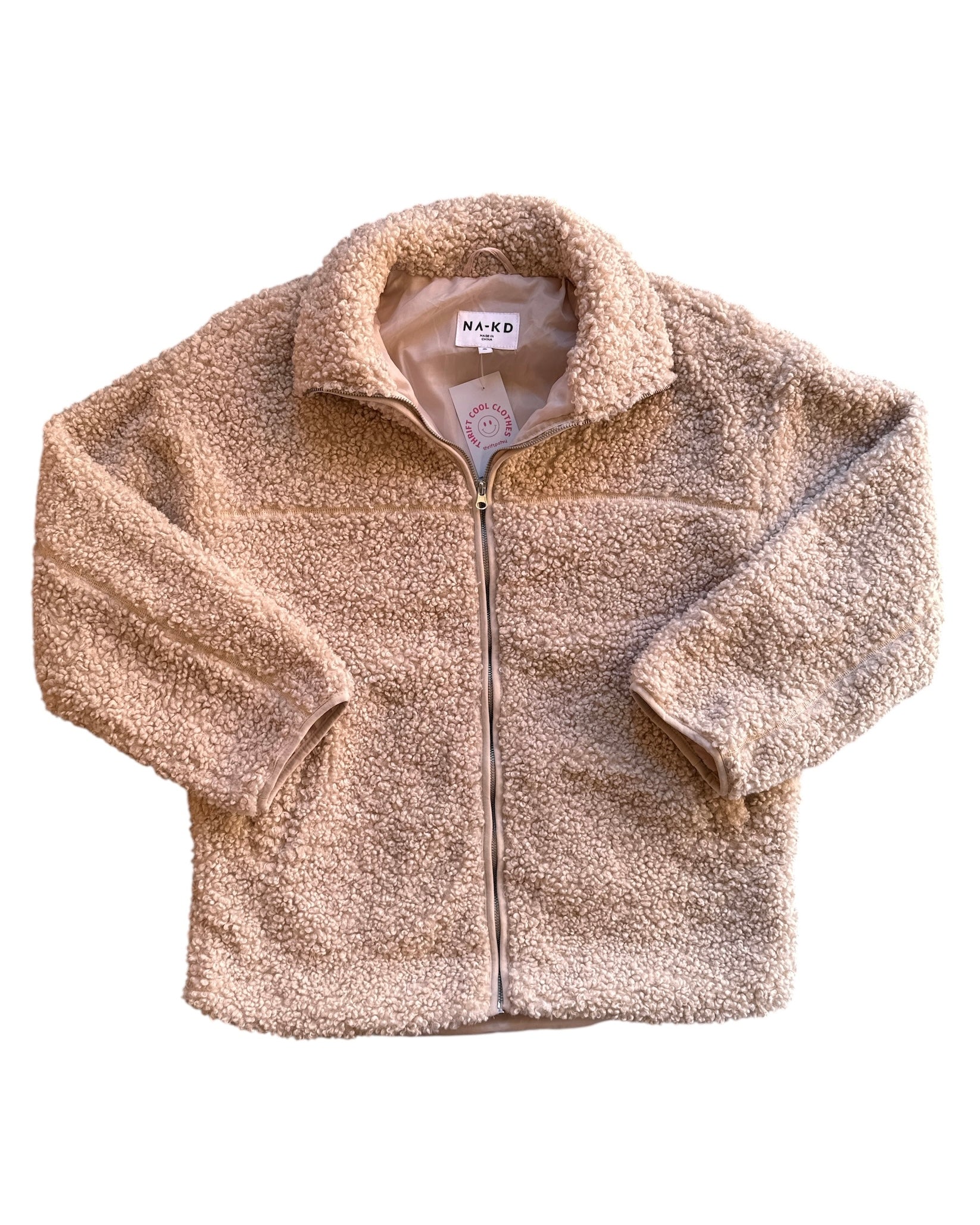 cream nakd sherpa teddy zip up coat, 36