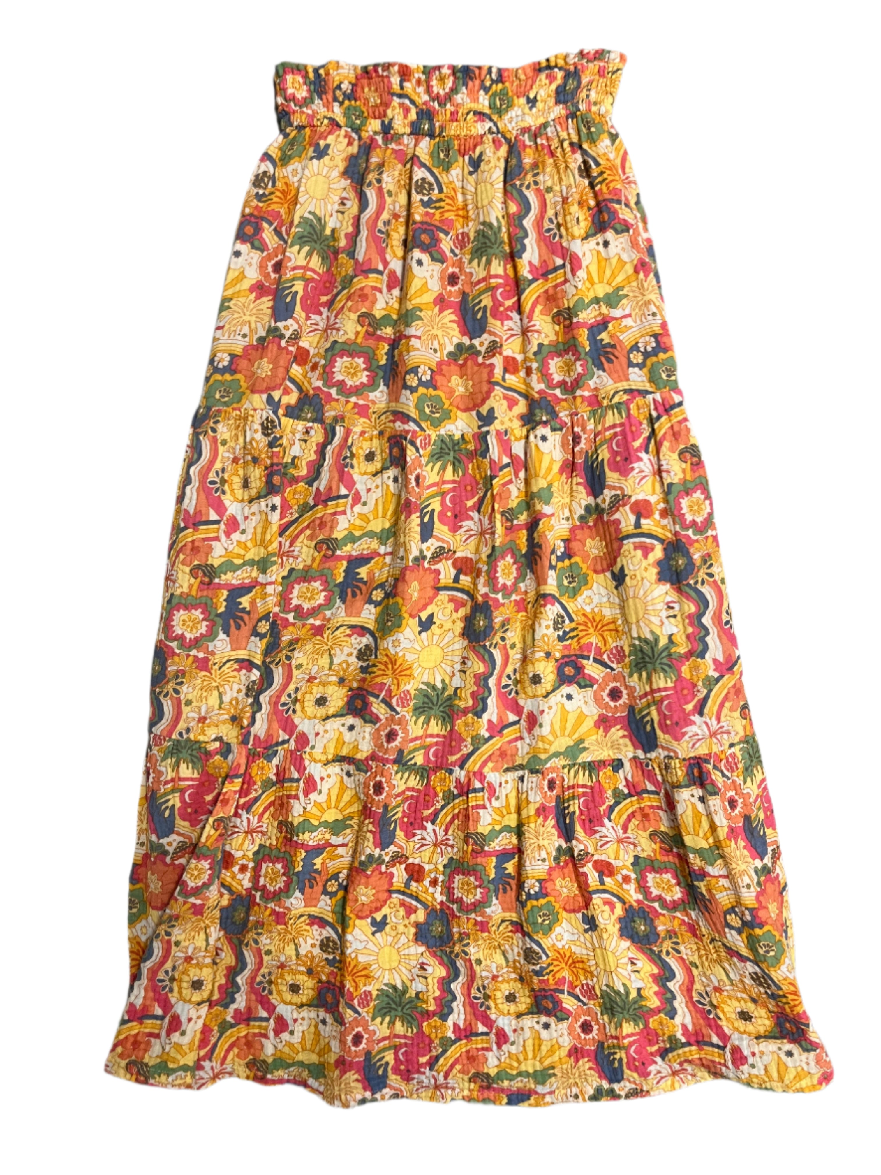 orange pink marine layer gauze patterned maxi skirt, s