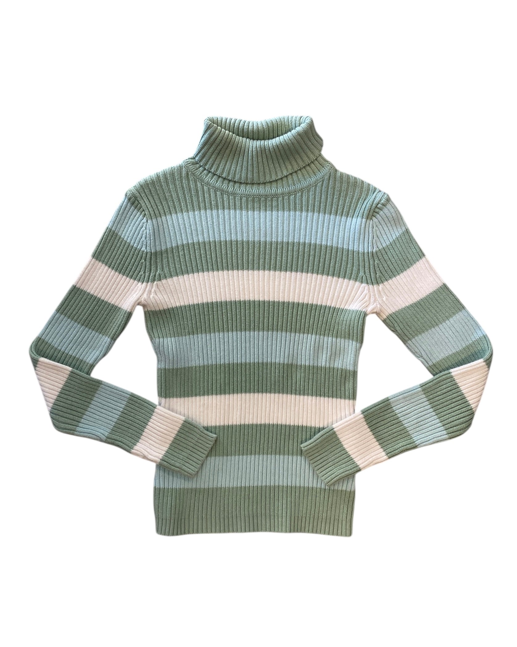 Green white Sonoma Thick striped turtle neck, S