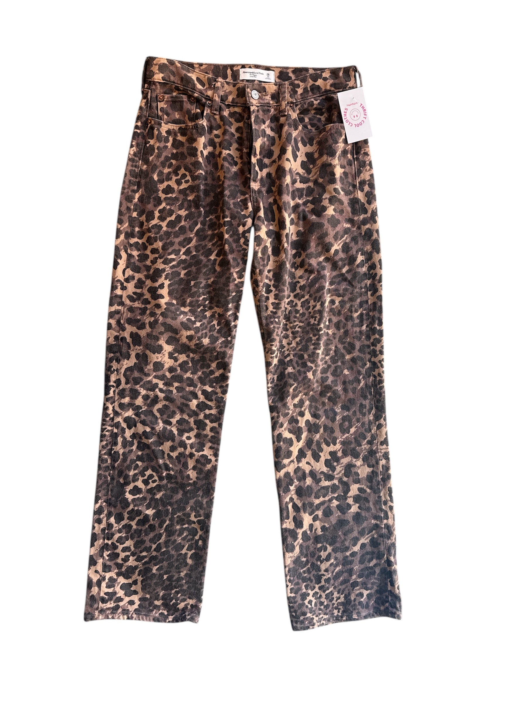 brown black abercrombie leopard baggy low rise pants, 2r