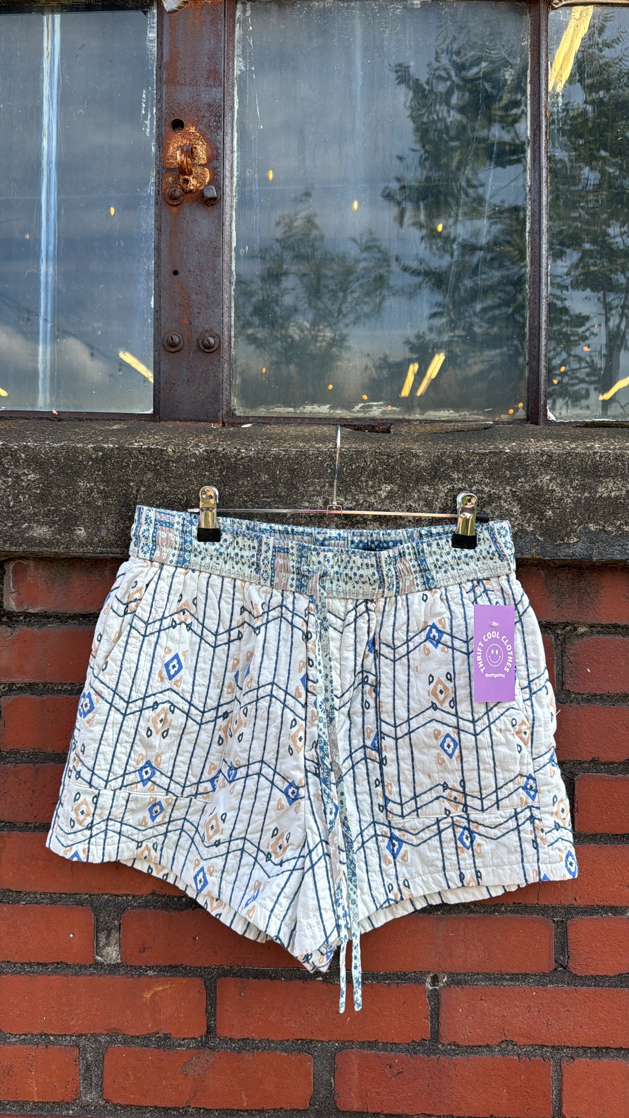 blue white purple [blanknyc] quilted drawstring short, M