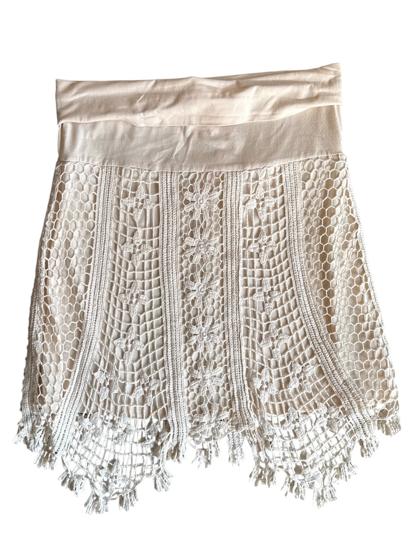 cream solitaire boho crochet skirt, L