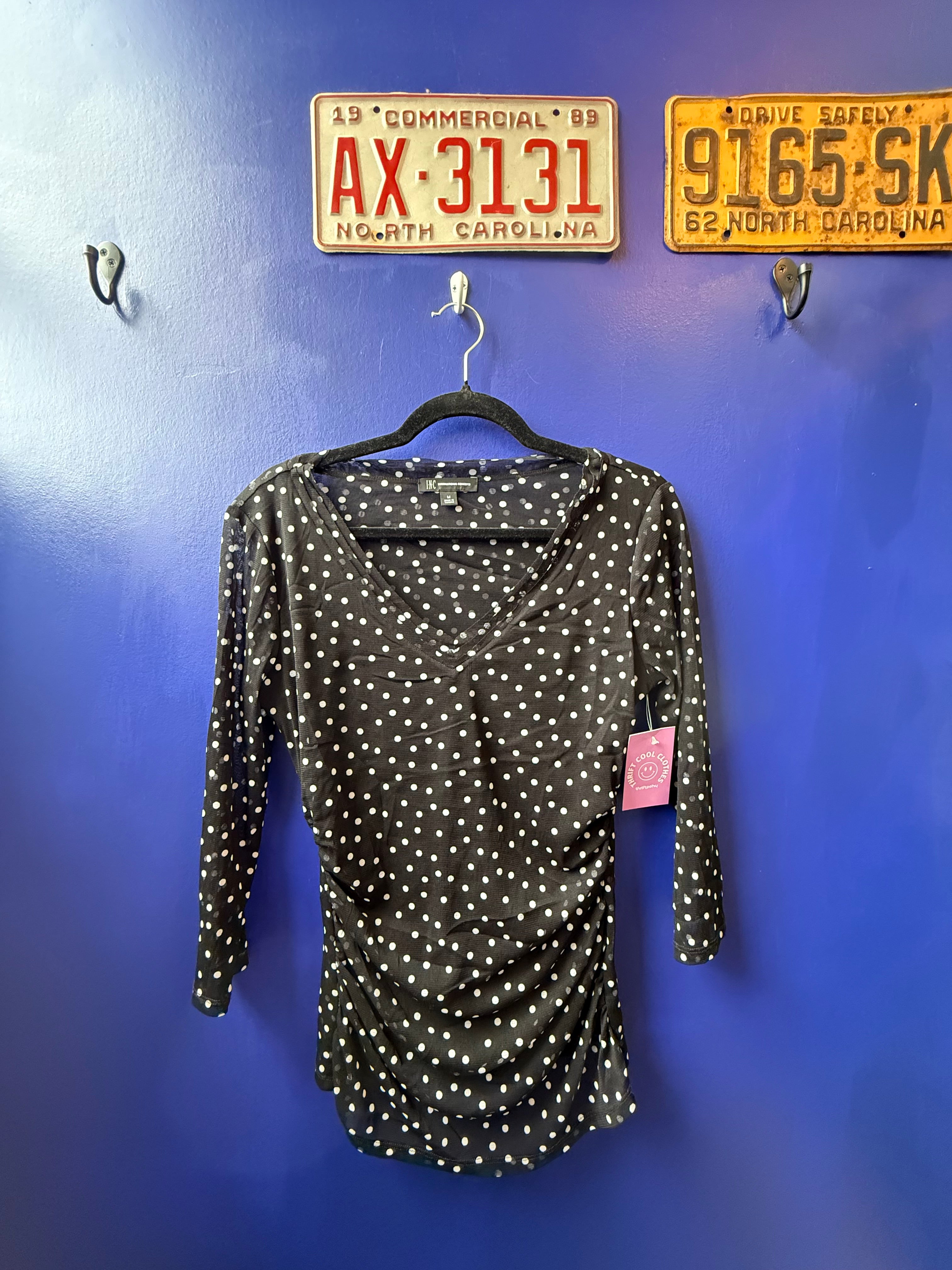 Black white Inc Mesh polka dot ls, M