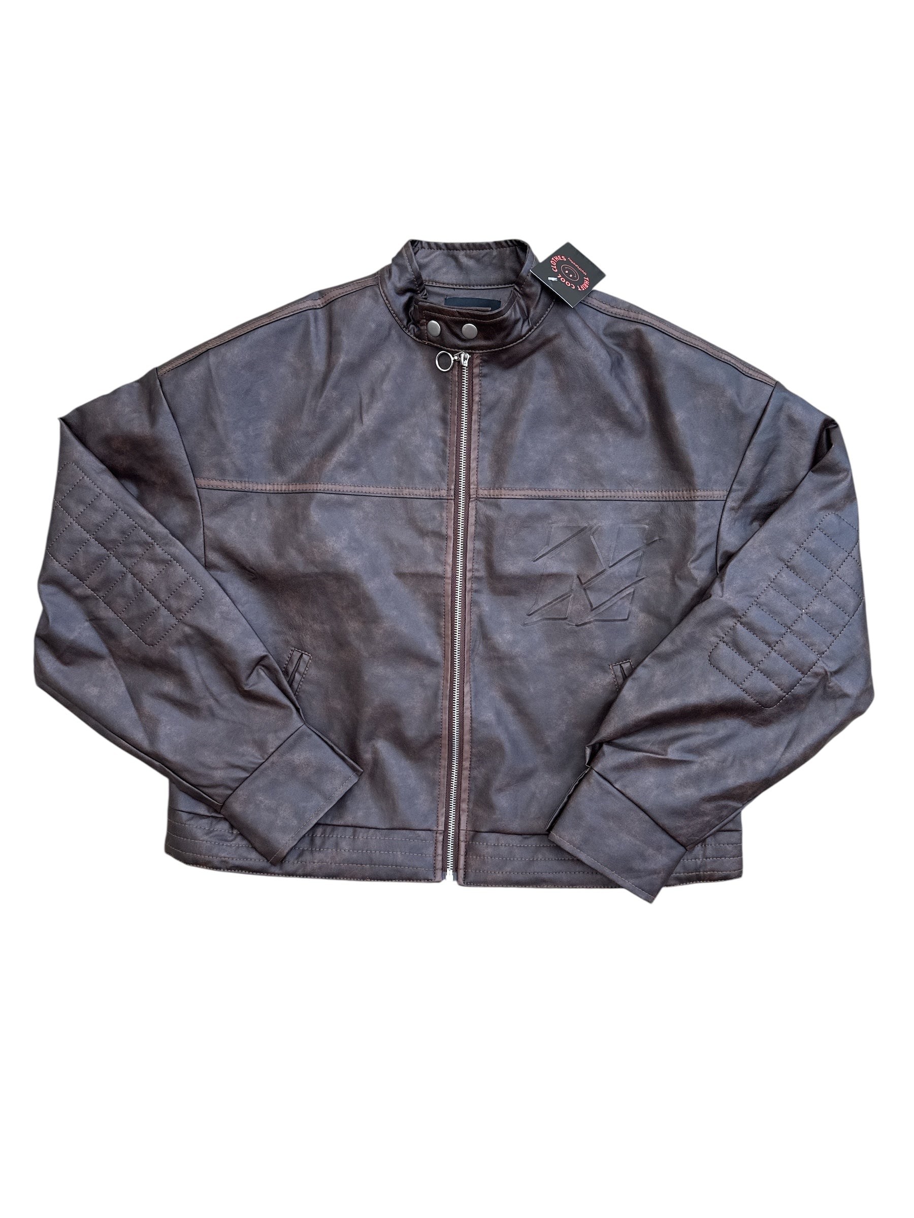 brown fashion nova pleather moto jacket, m