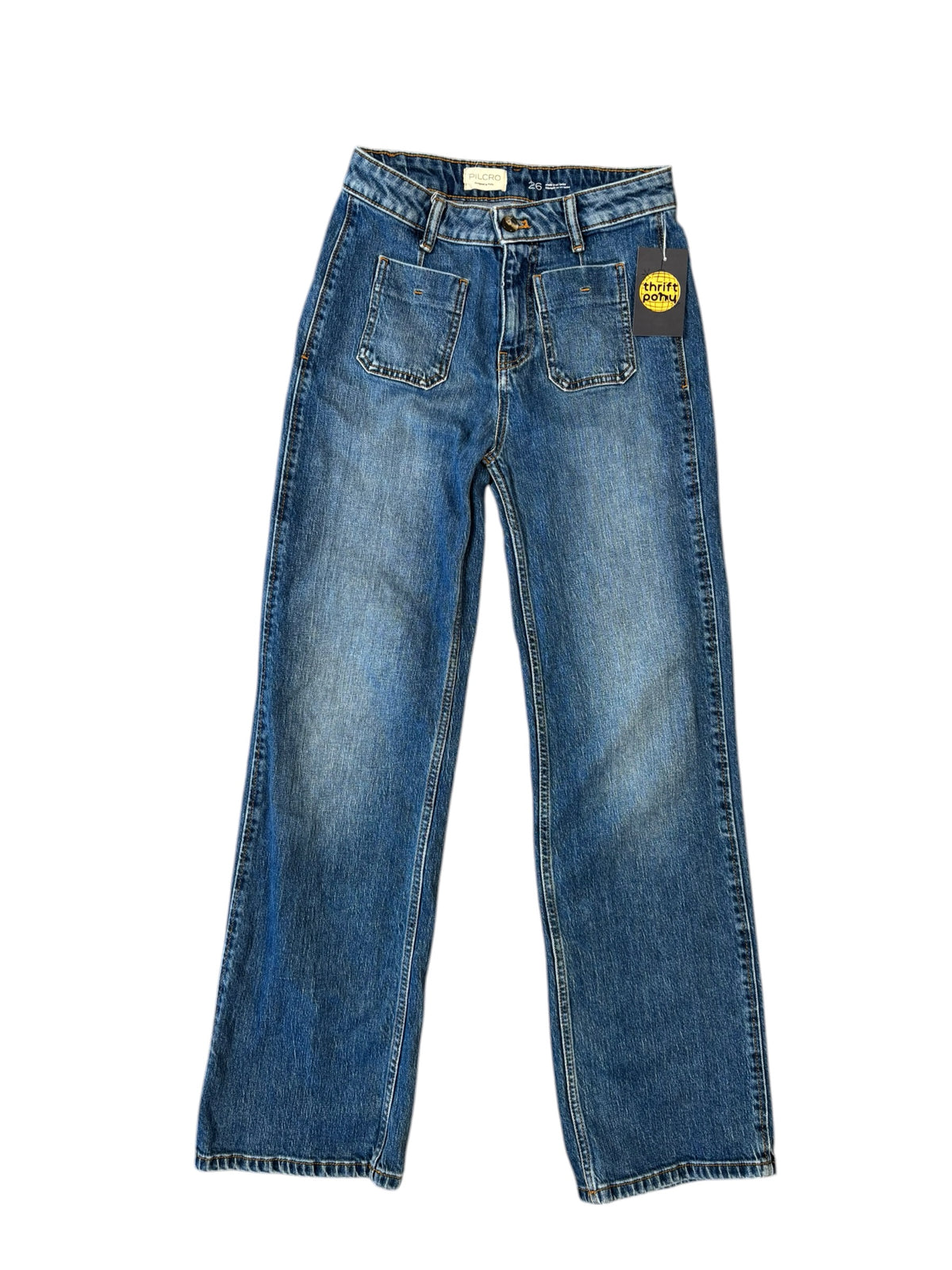 blue pilcro high waisted jeans, 26