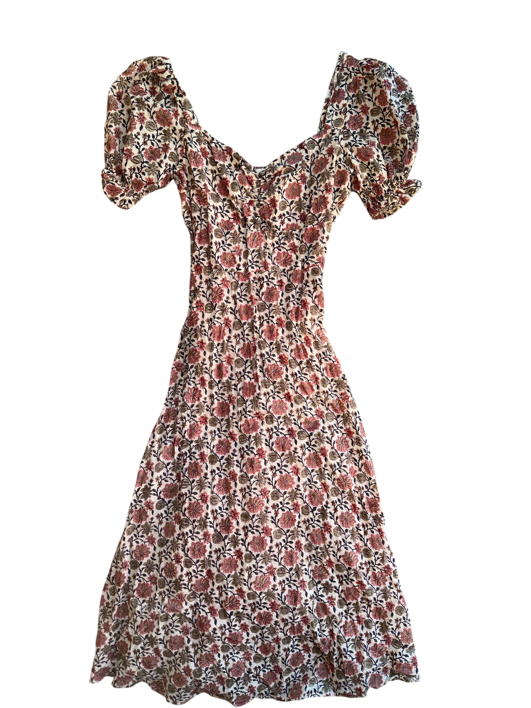 pink green cleobella floral babydoll maxi dress, s