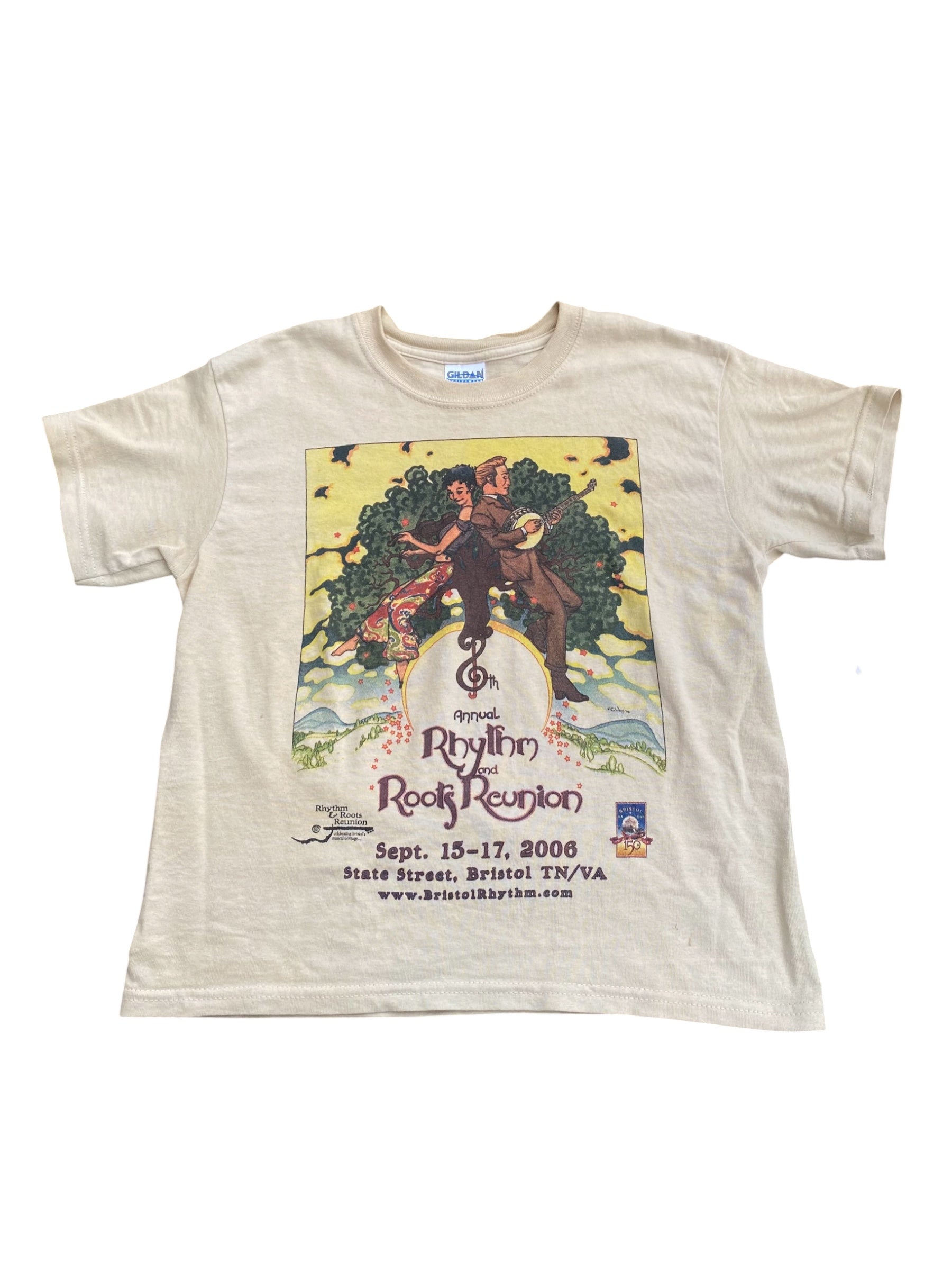 Tan Gildan Rhythm and roots renunion tee, Youth S
