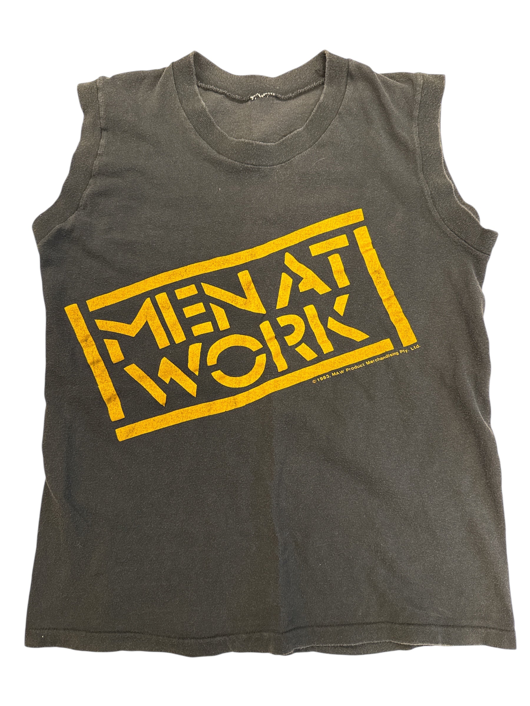blue yellow 1988 men at work vtg tank, s