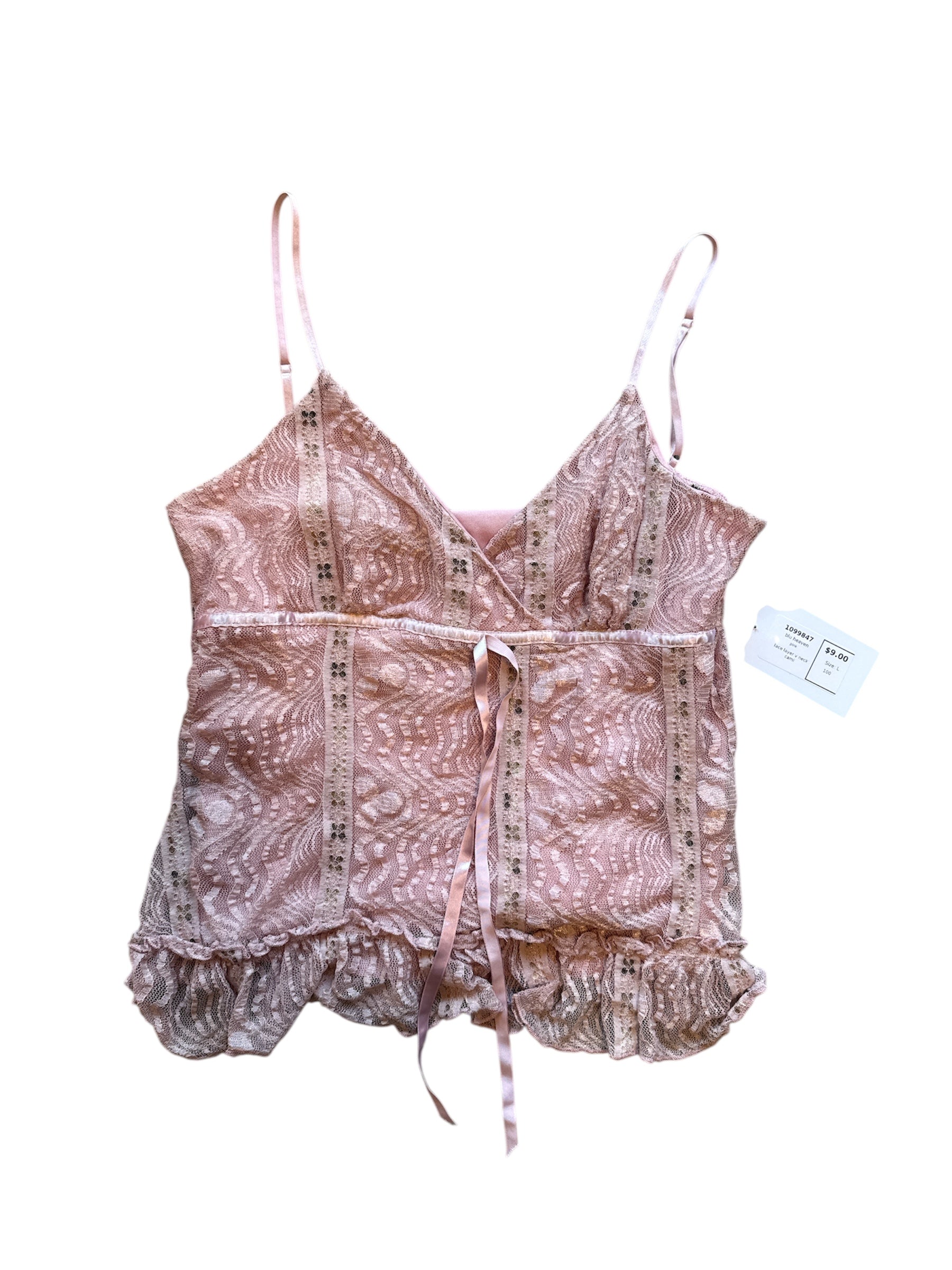 pink blu heaven lace layer v neck cami, L
