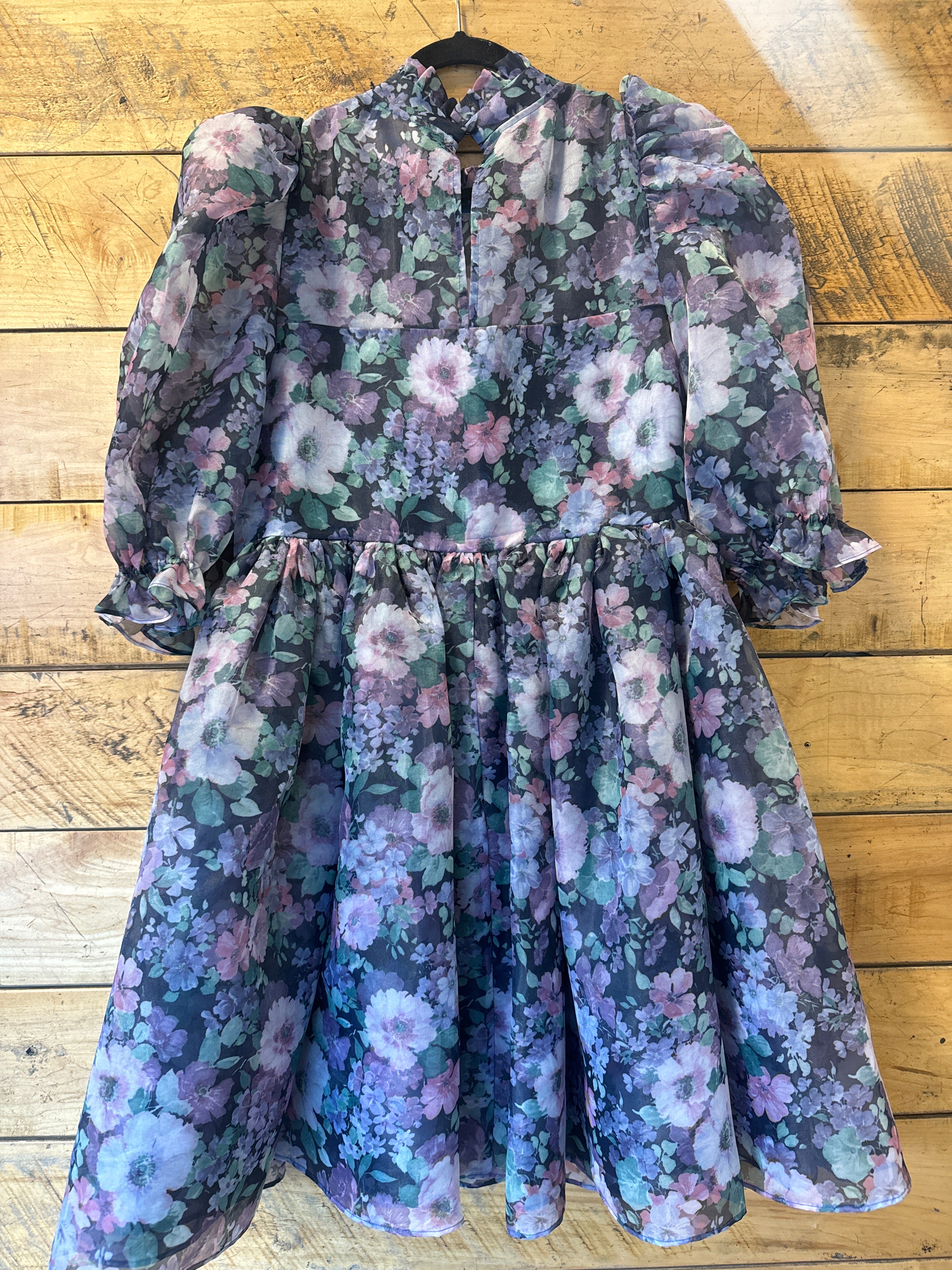 black selkie high neck floral dress, 1x