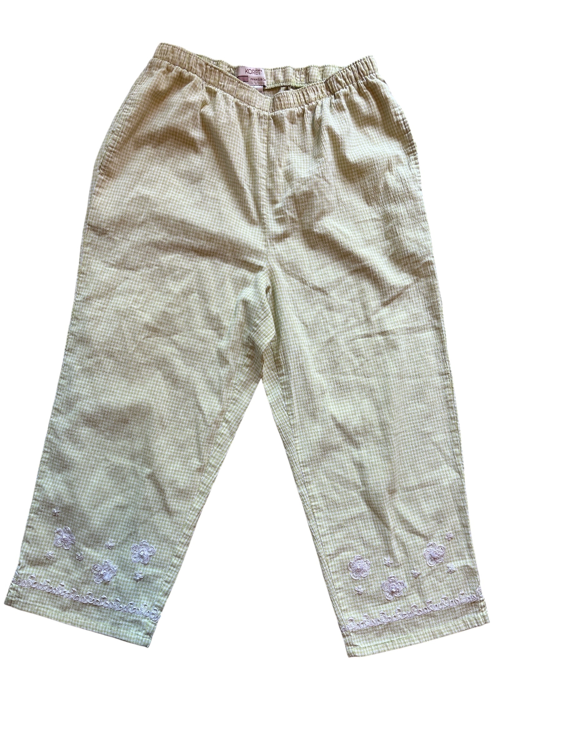 green koret gingham pants, m