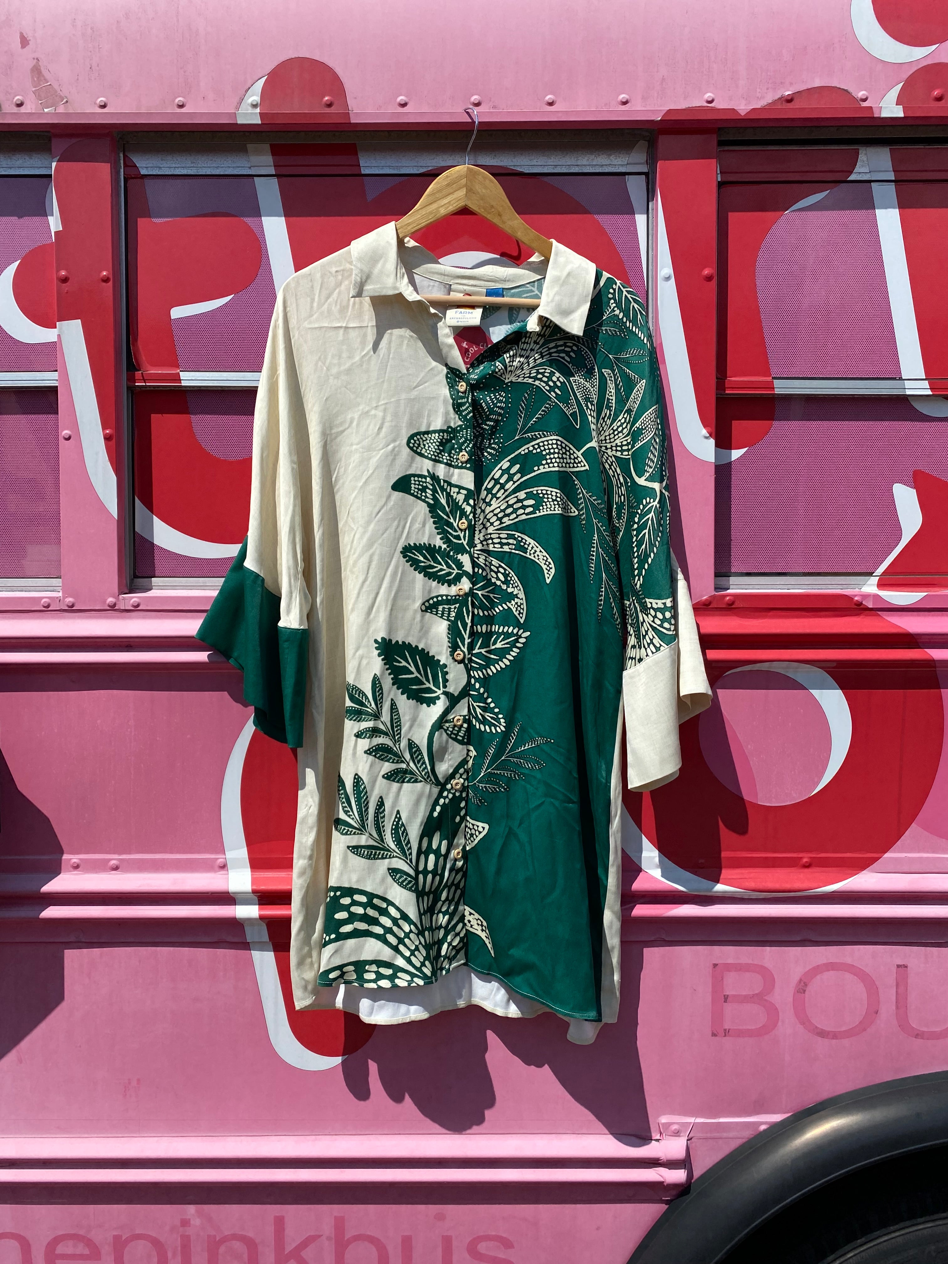 White green farm rio Patterned ls button down dress, L