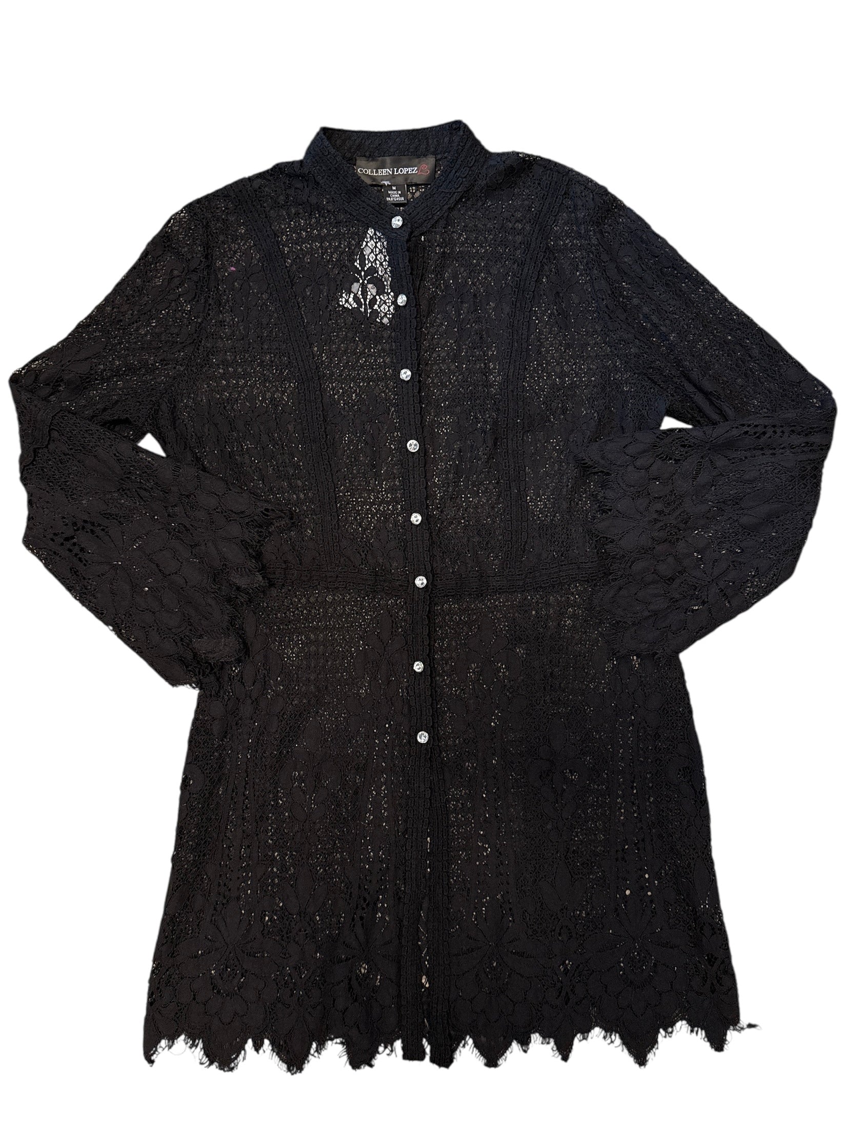 Black Colleen Lopez Lacey button short dres, M