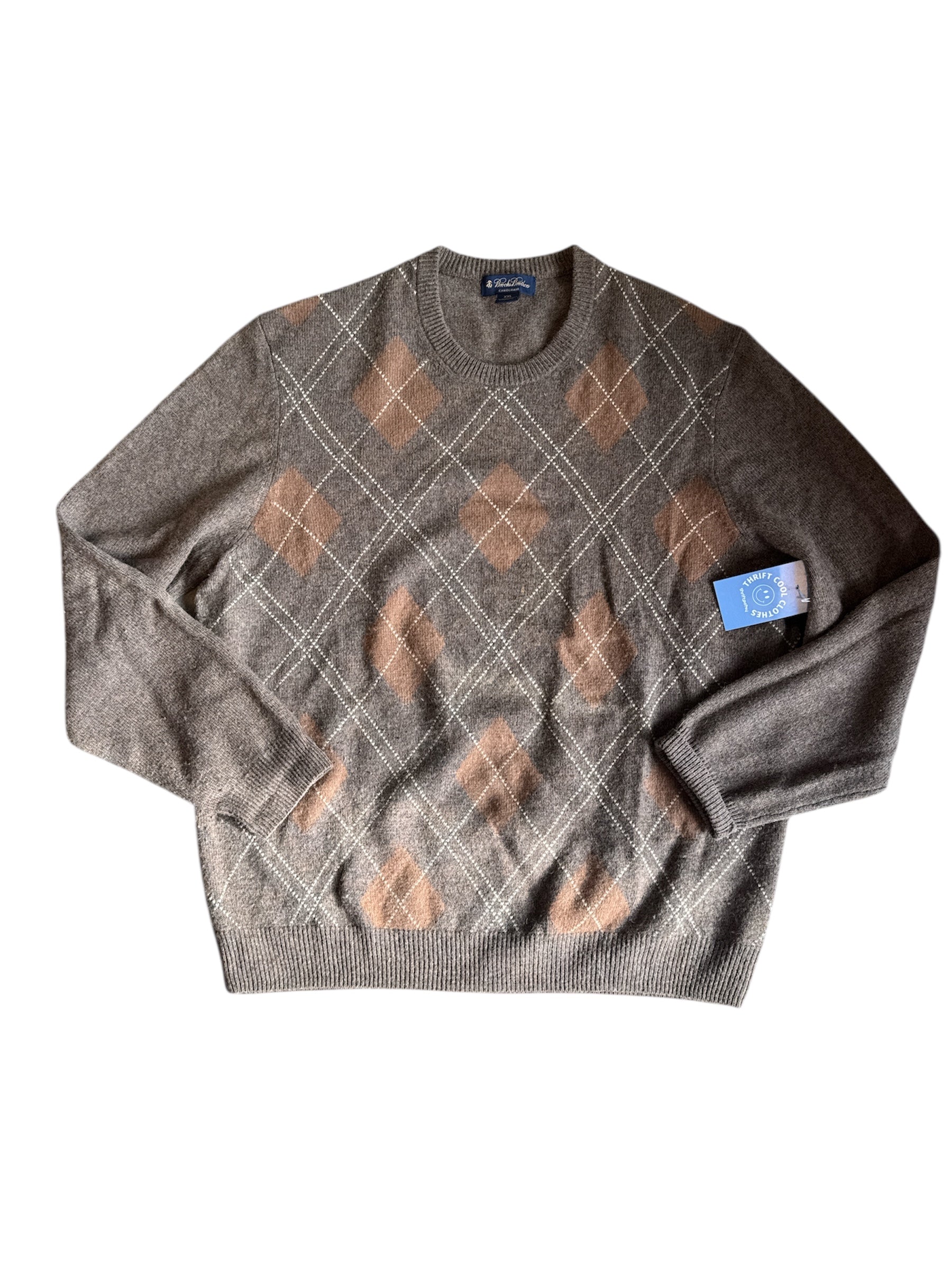 brown brooks brothers camel hair argyle sweater, xxl