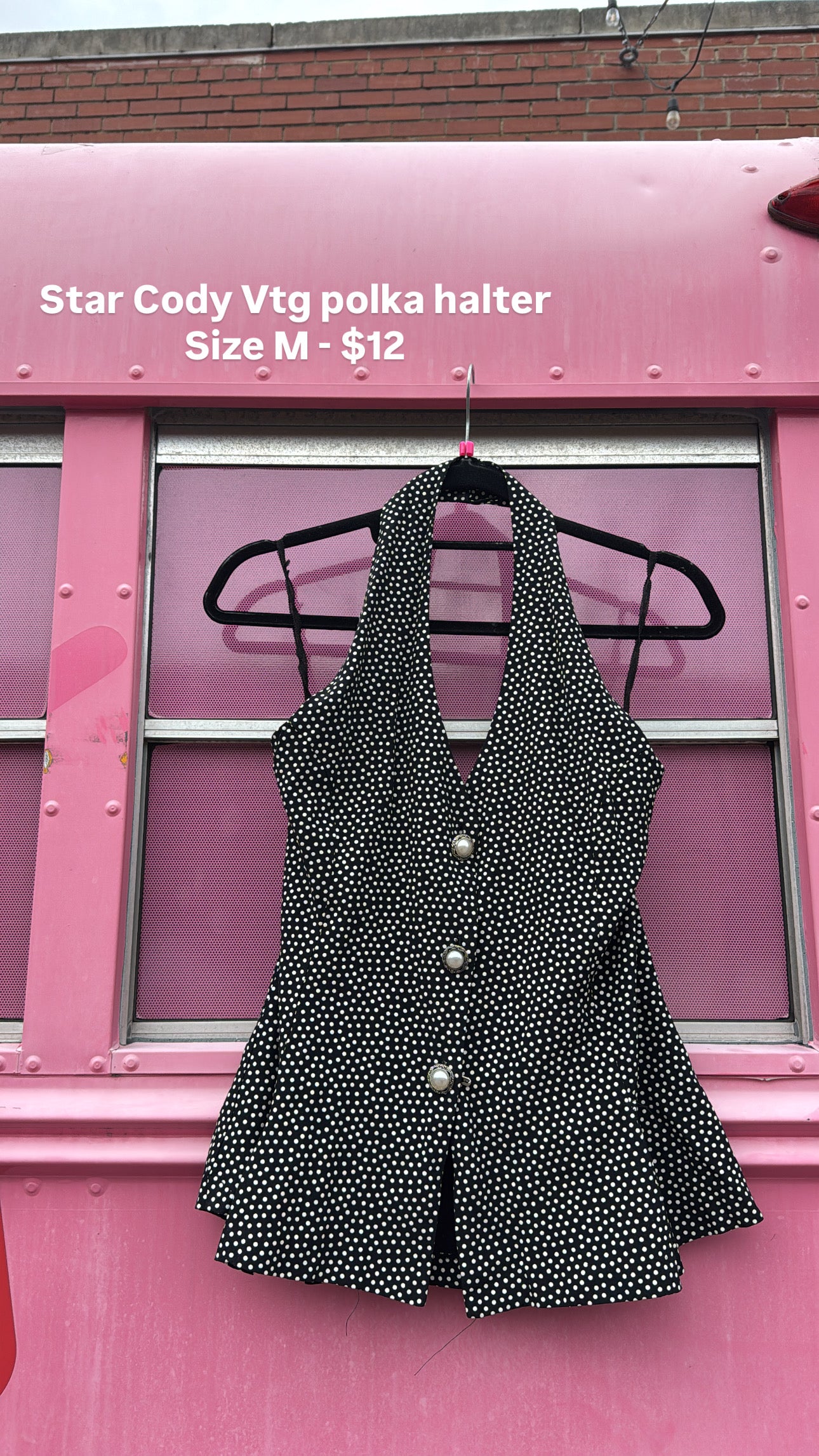black white star cody polka dot halter vtg tank, m