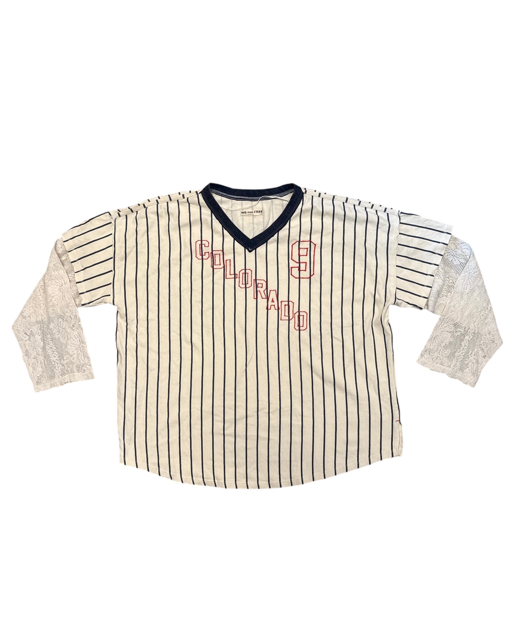 Cream navy Free People Striped jersey style top, L