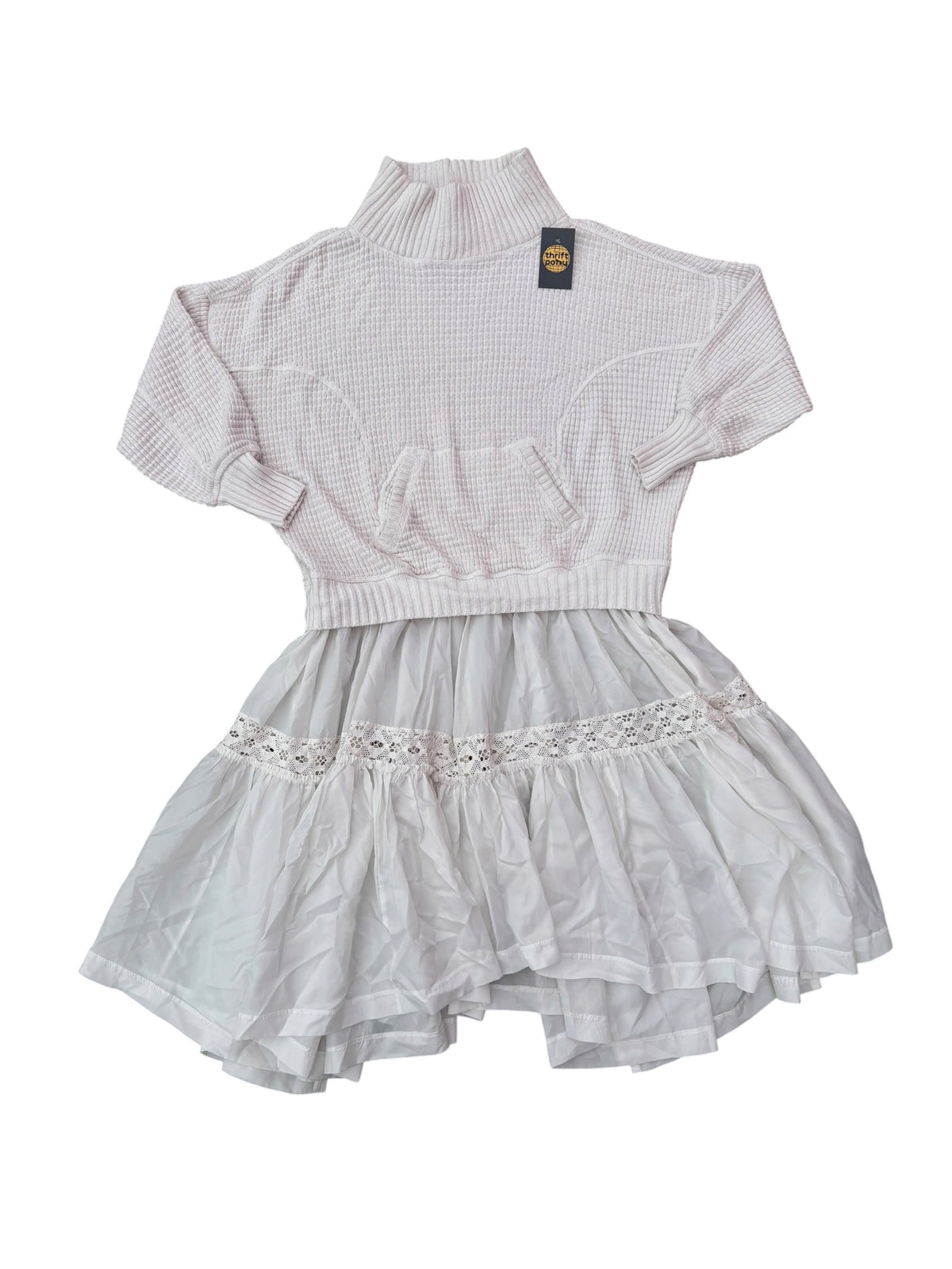 white daily practice waffle knit sweater smocked dress, 1x