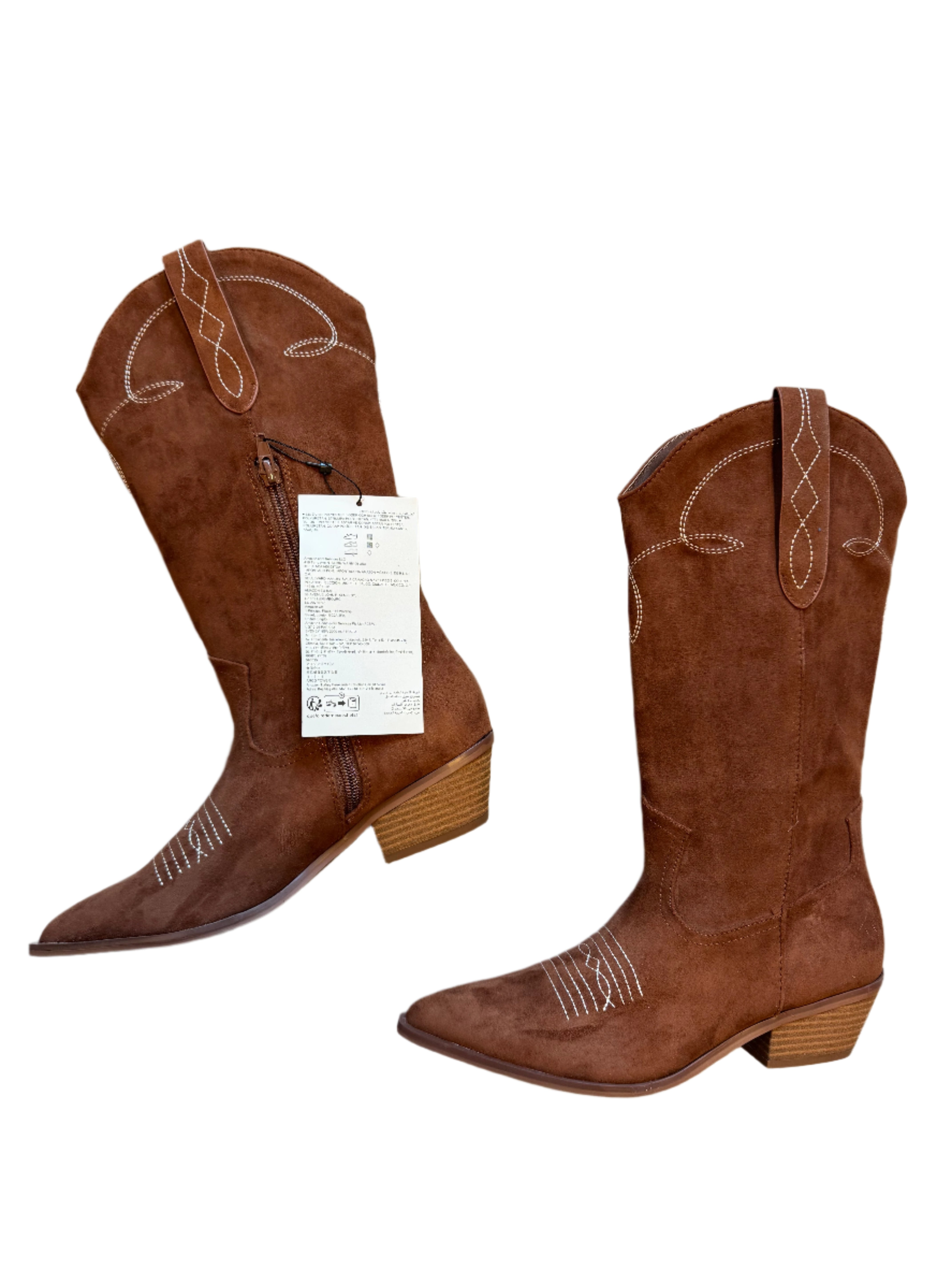brown the drop suedeish cowboy boots, 5.5 womens