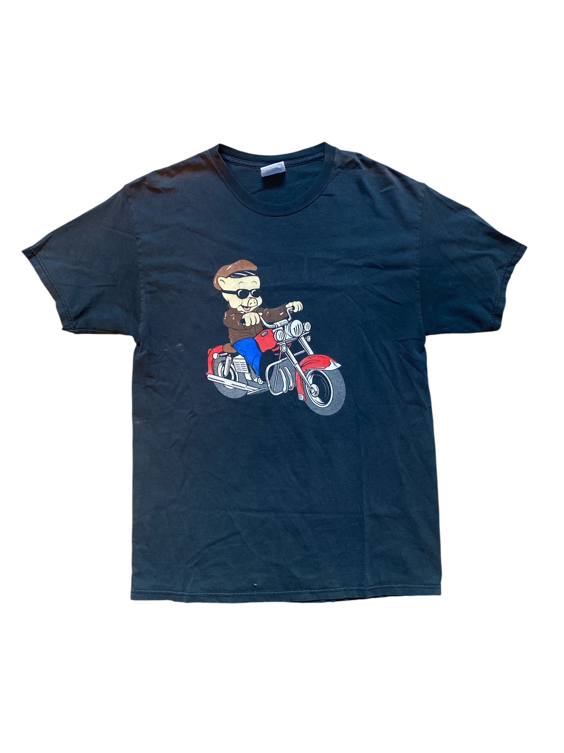 black hanes motorcycle pig tee, L