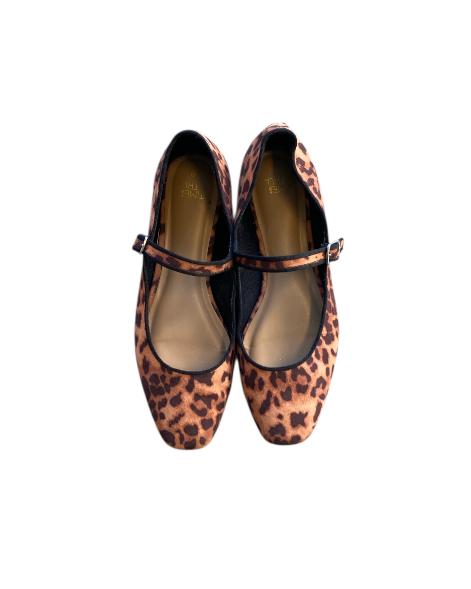 brown time and tru animal print mary jane flats, 9
