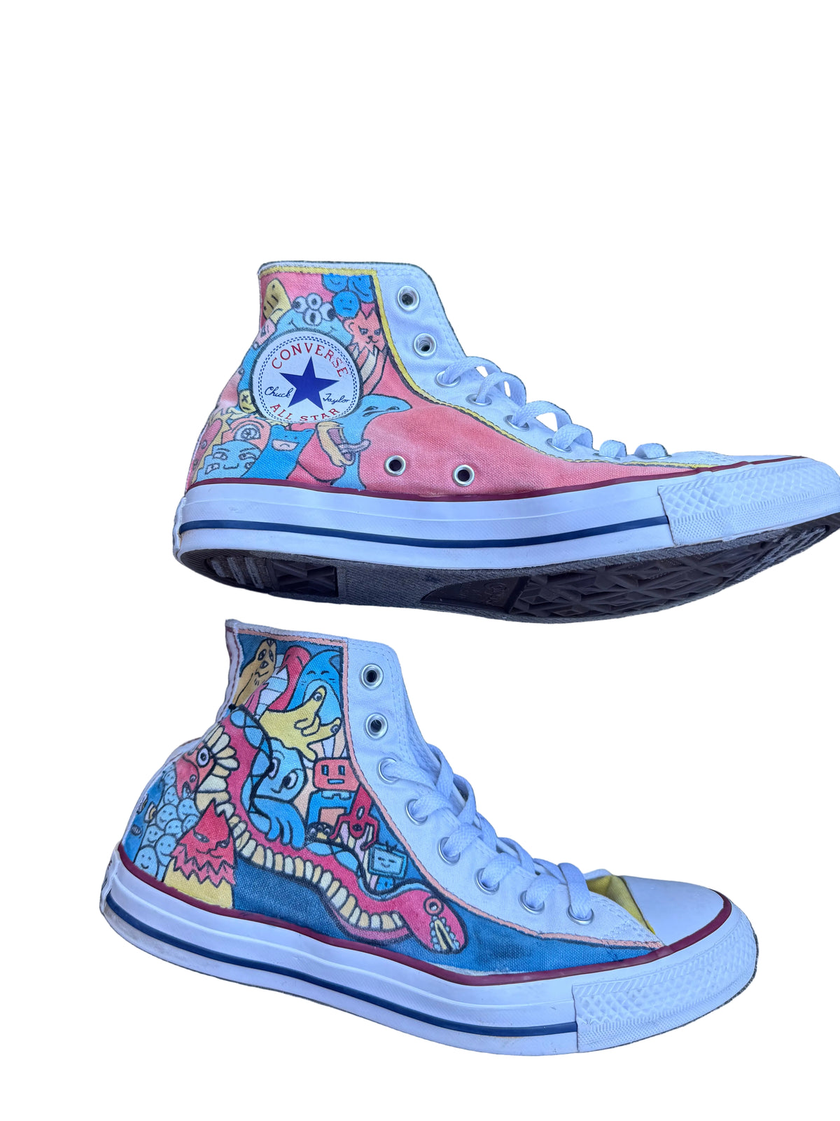 white red teal yellow converse doodle high top sneakers, 10