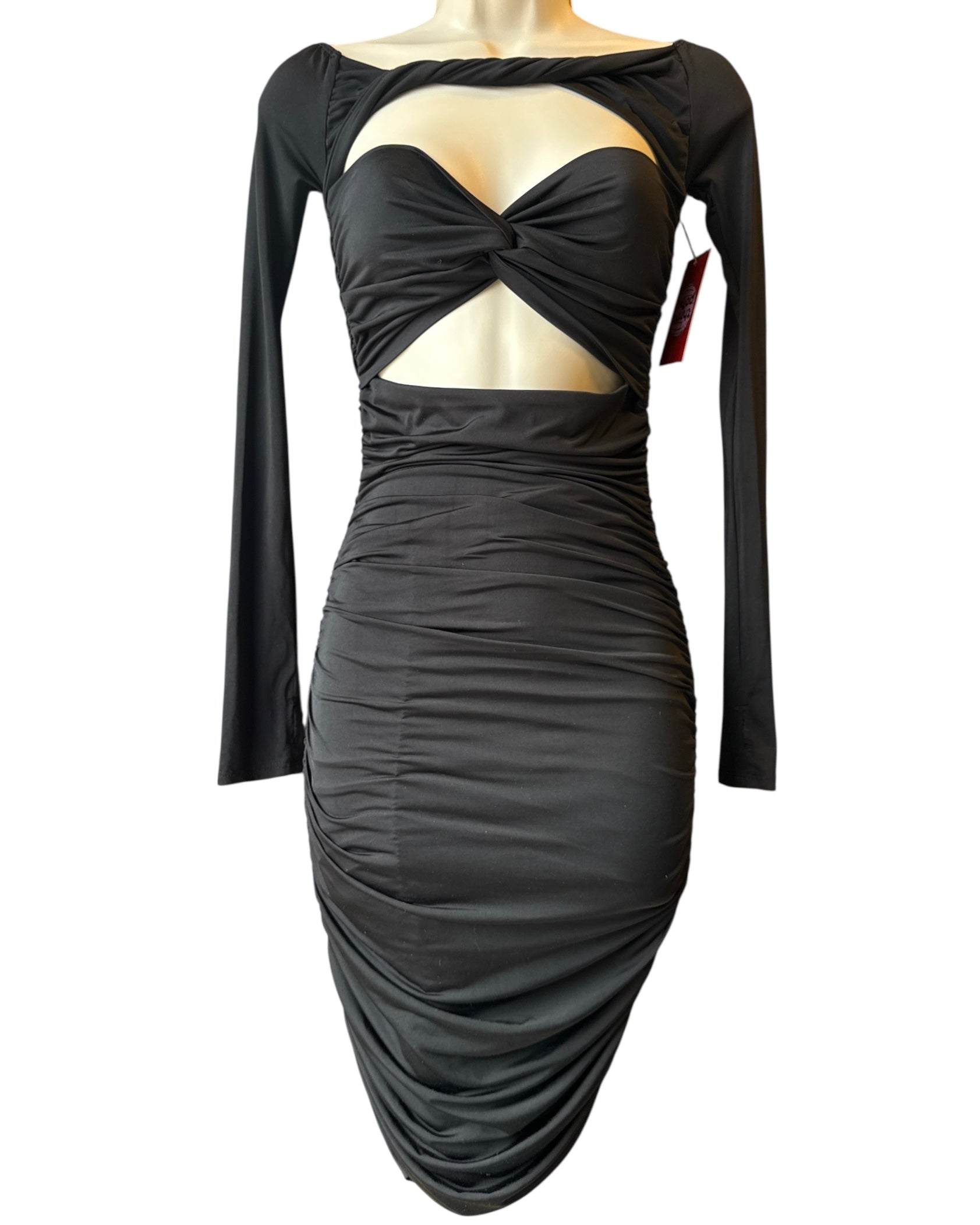 black h&m slinky sheer collar dress, s