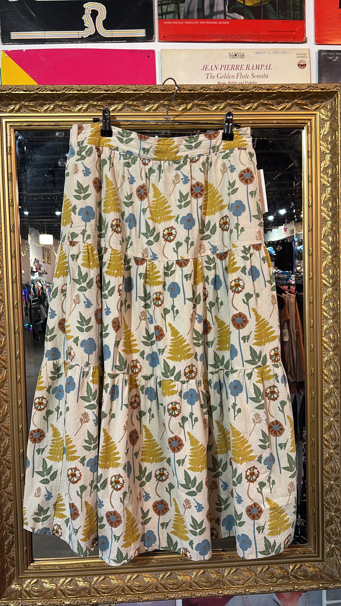 cream green yellow gigio tiered floral maxi, L