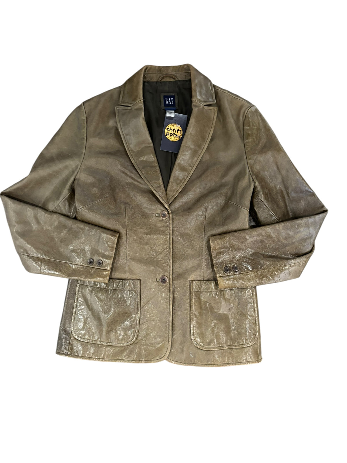Green Gap Leather button jacket, S