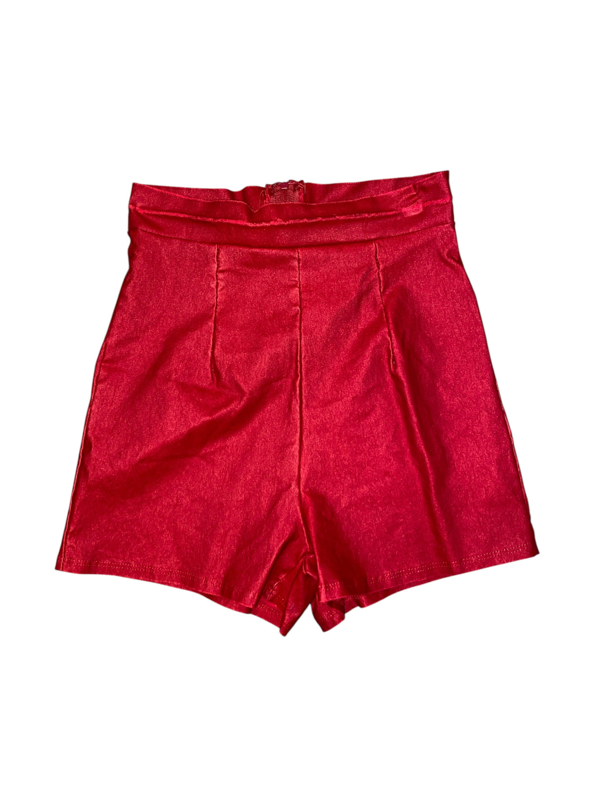 red windsor pleather high waisted shorts, xs