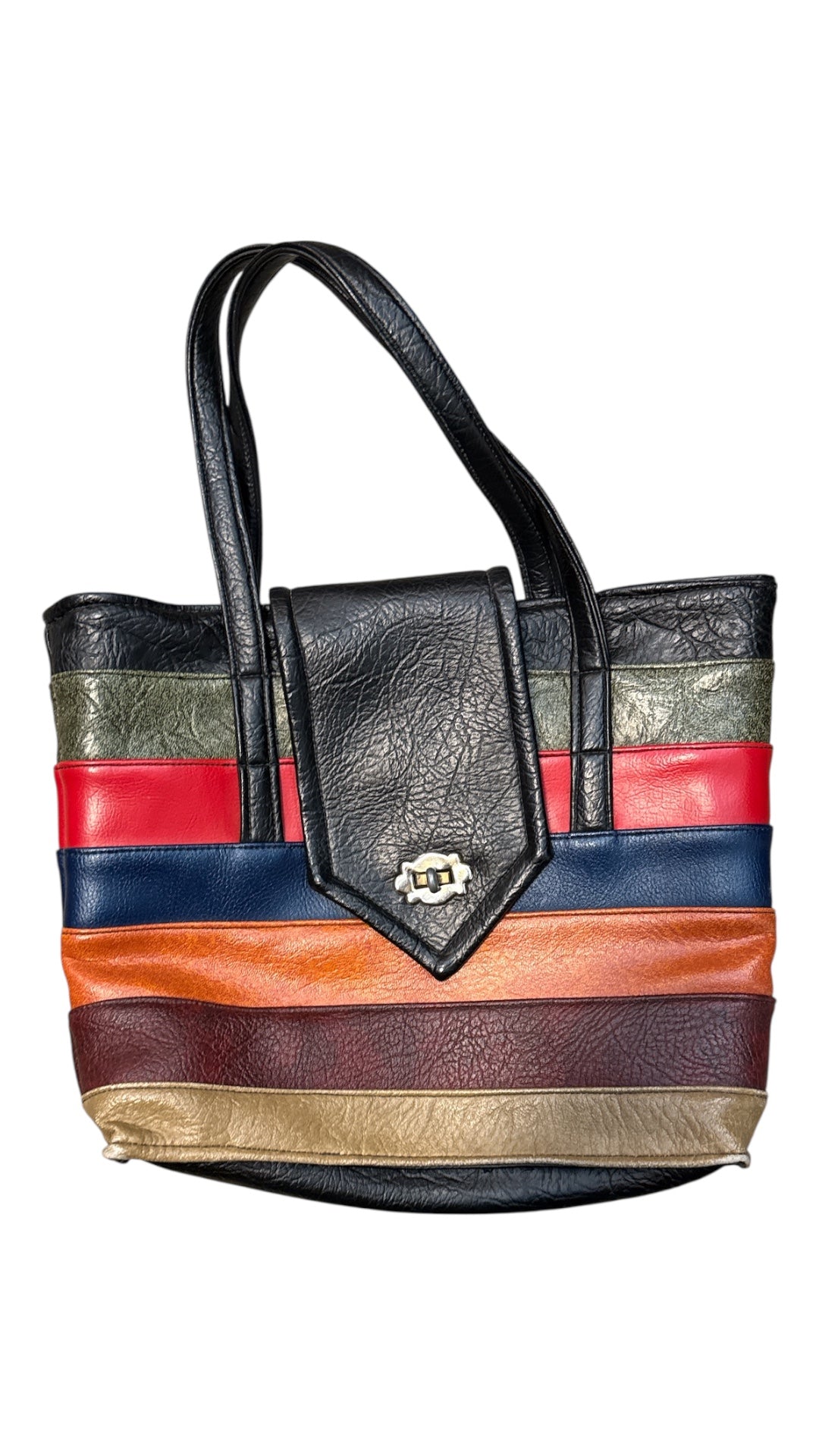 red orange blue black  vtg leather striped rainbow shoulder bag