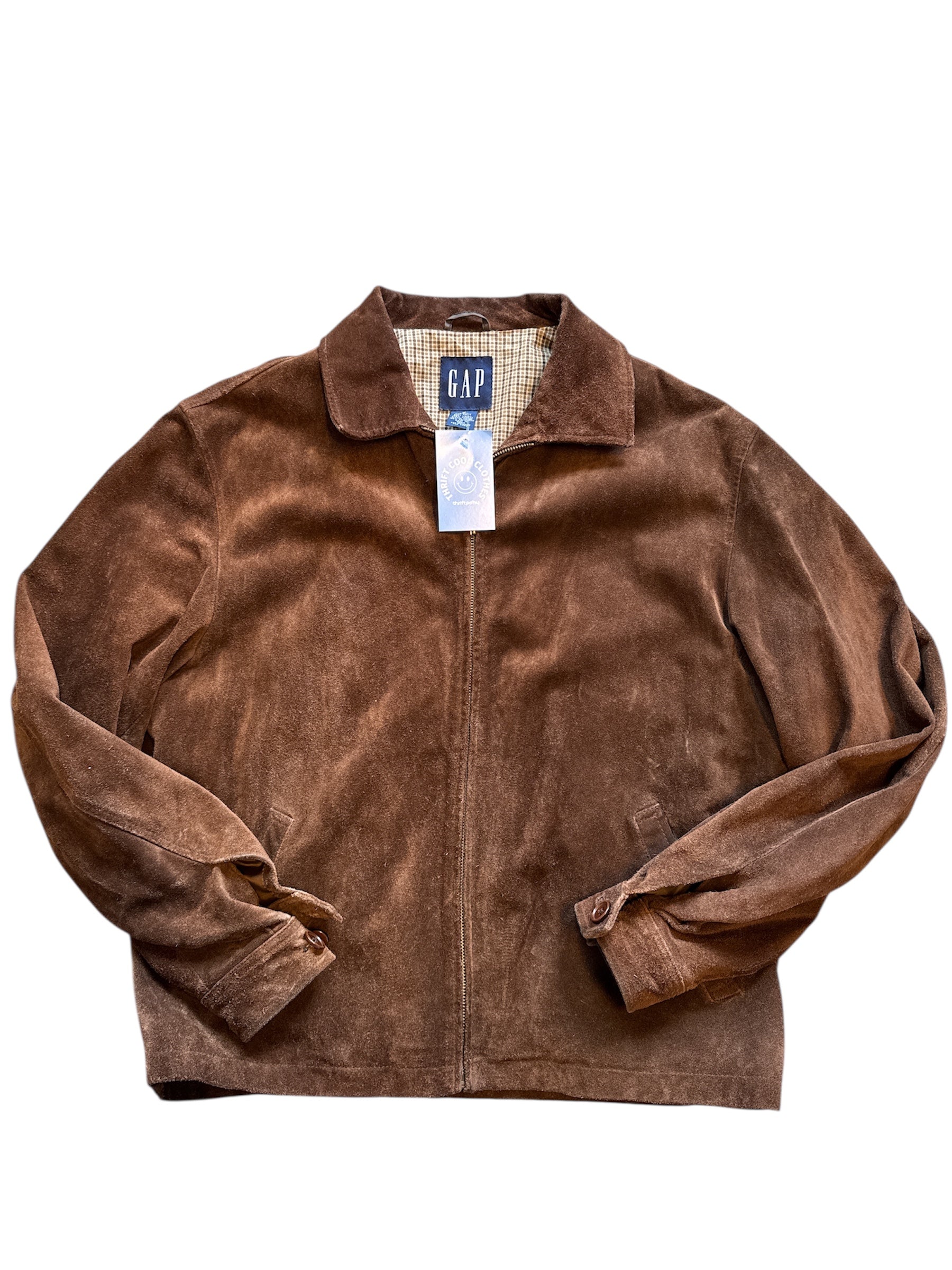 brown gap genuine suede leather zip up, m