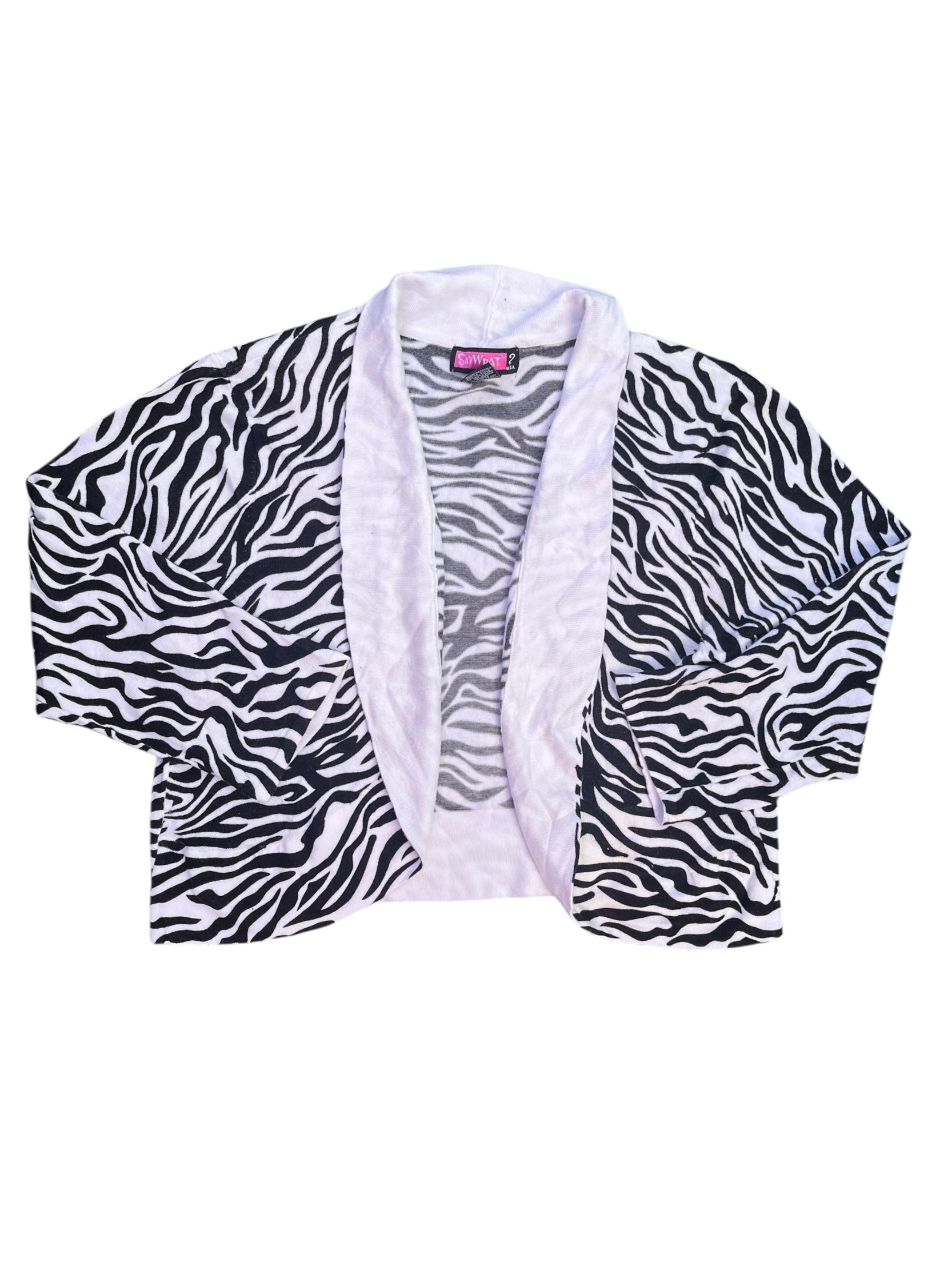 white black say what? zebra cardigan, 2x