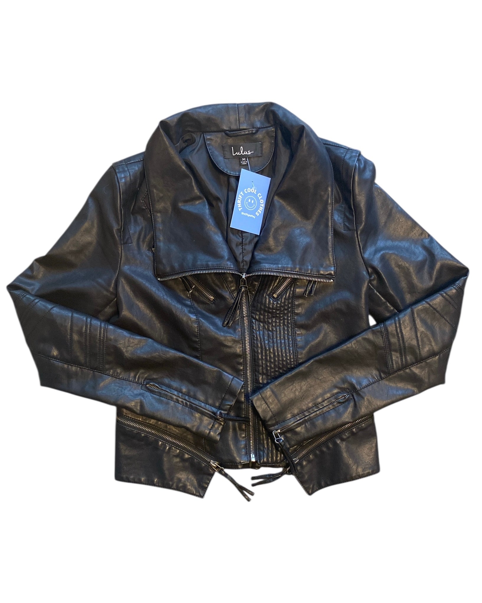 black lulus pleather zip up jacket, m