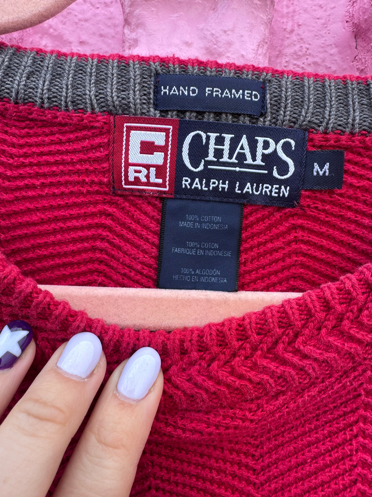 red chaps herringbone sweater, m