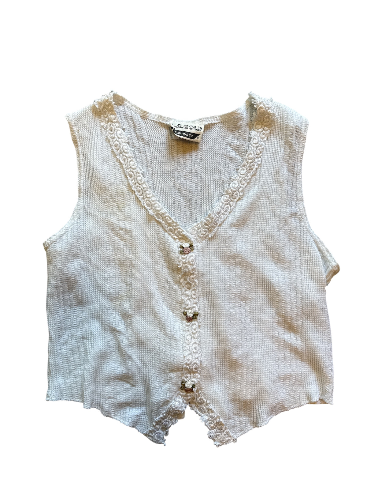 White L.A Gold lace trim tank, L