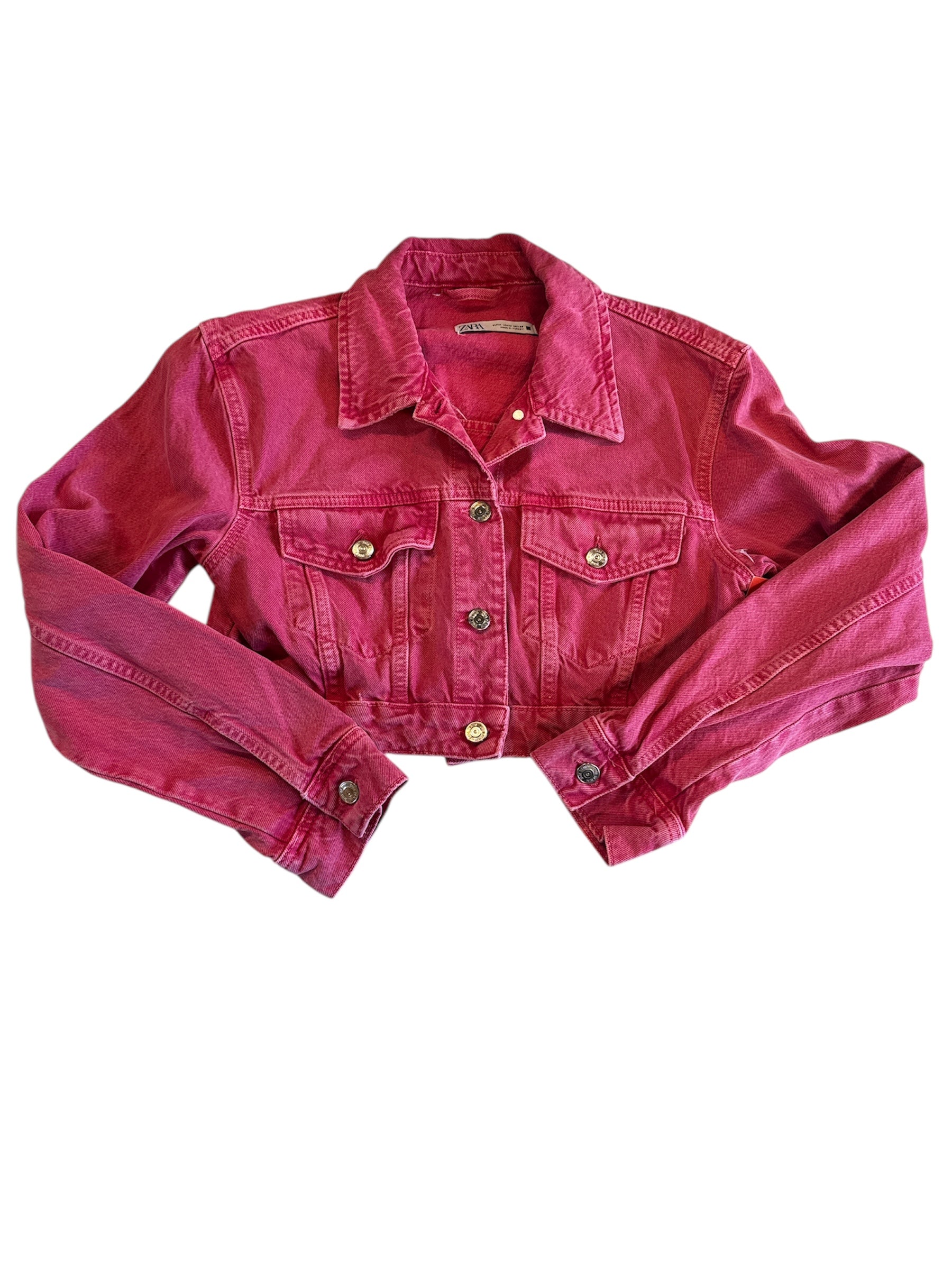 pink zara denim jacket, m