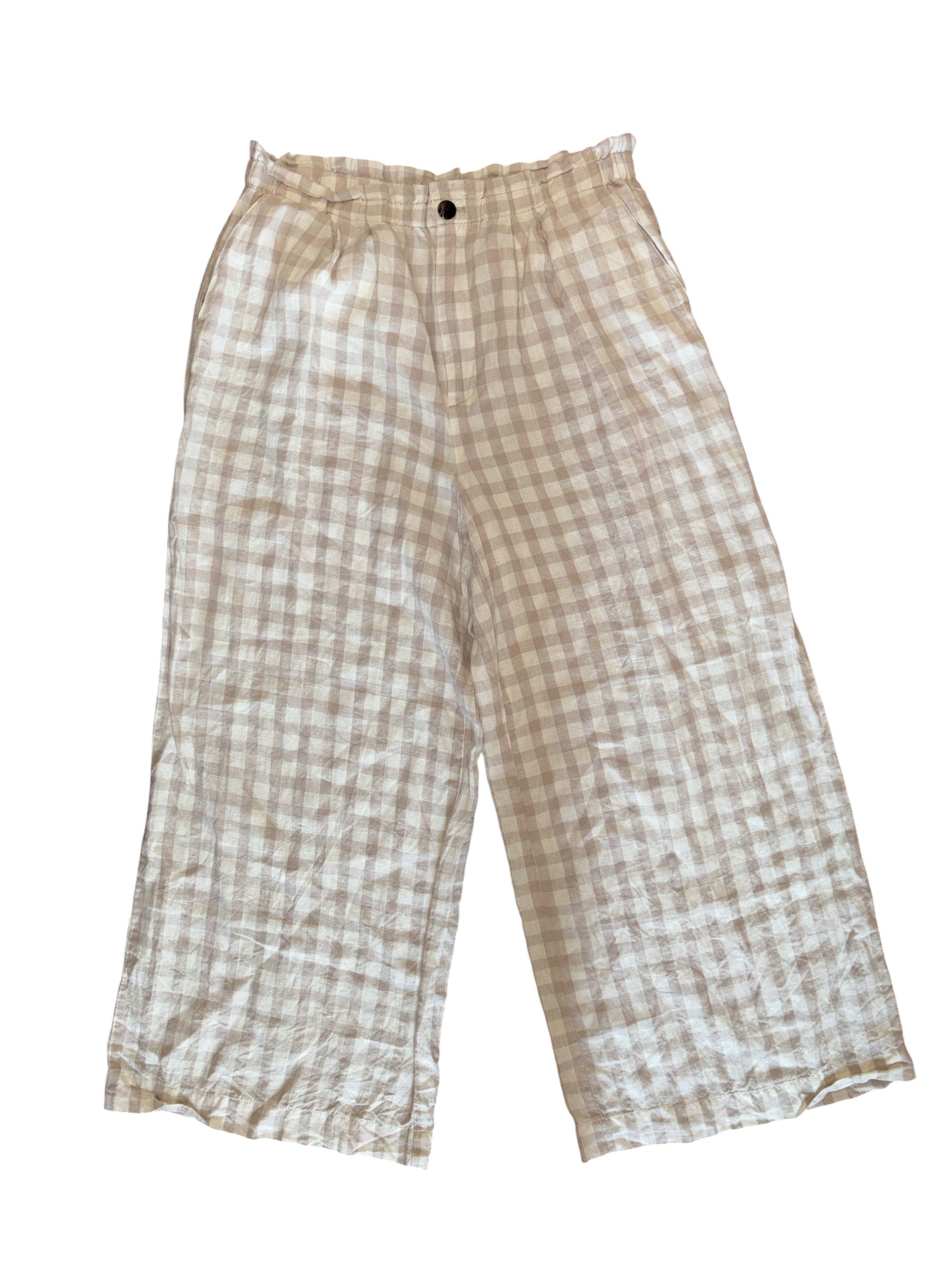 beige whtie lou & grey gingham elastic waist pants, m
