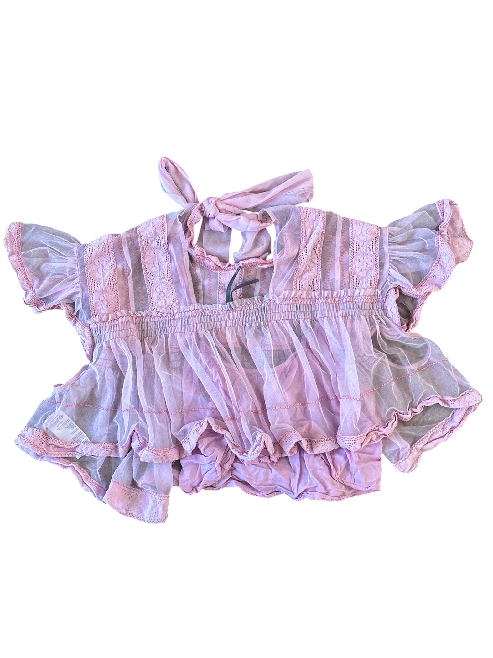 pink Anthropologie ss mesh top, xs