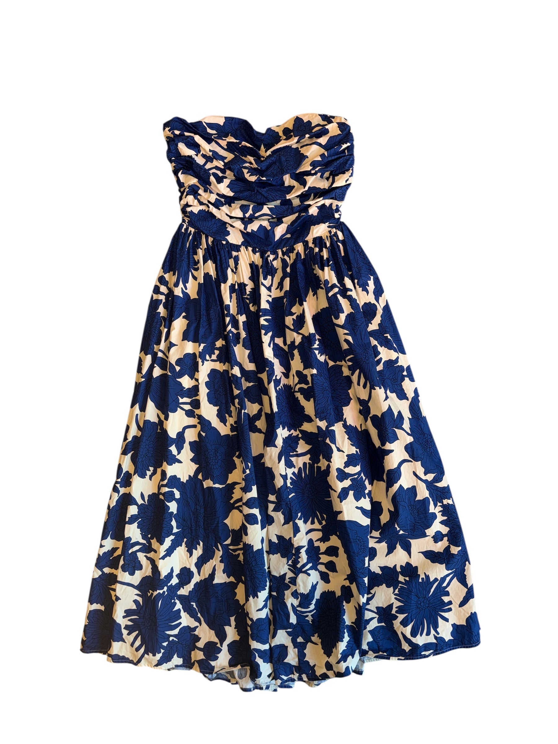 Blue white H&m Strapless floral dress, S