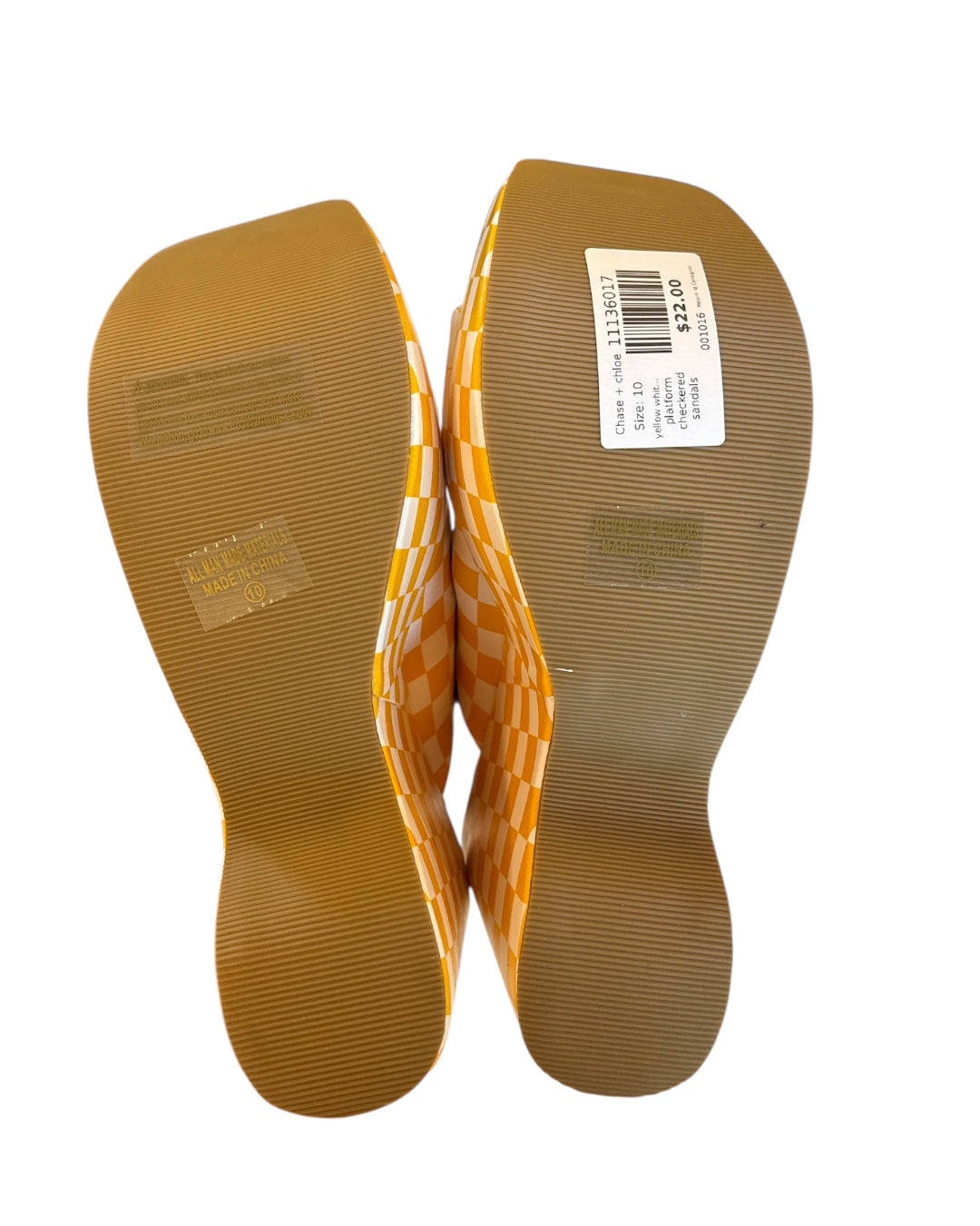 yellow white Chase + chloe platform checkered sandals, 10